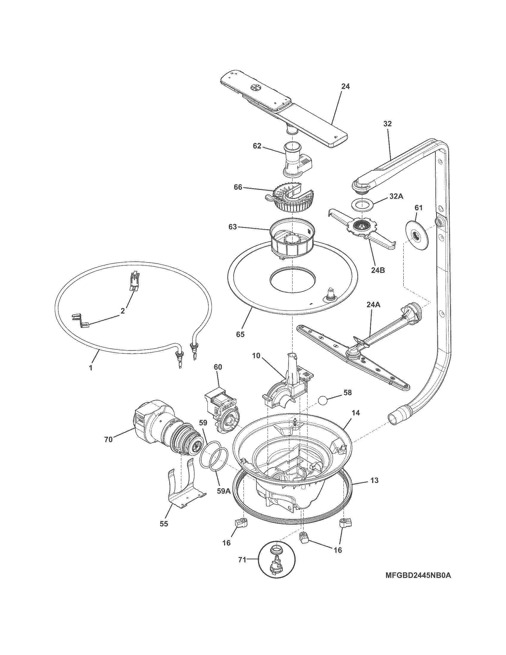 Frigidaire FGBD2438PF5A motor & pump diagram