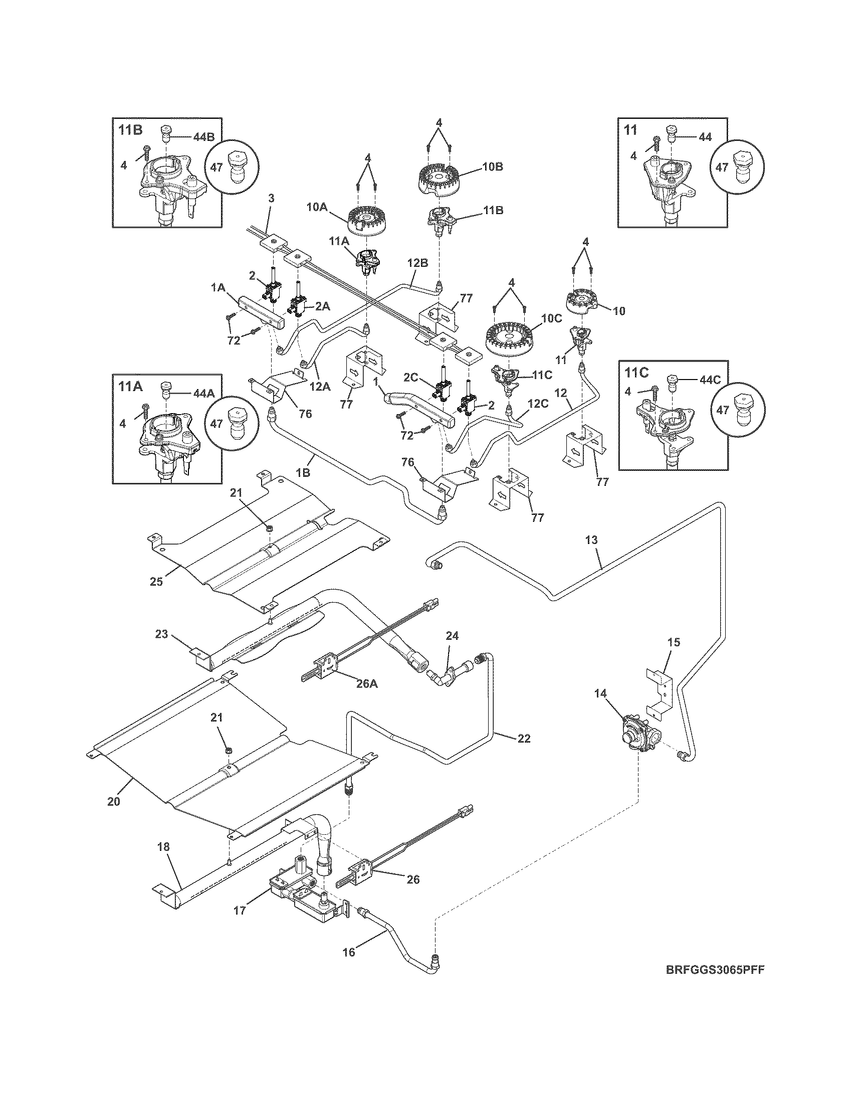 Frigidaire FGGS3065PFF burner diagram