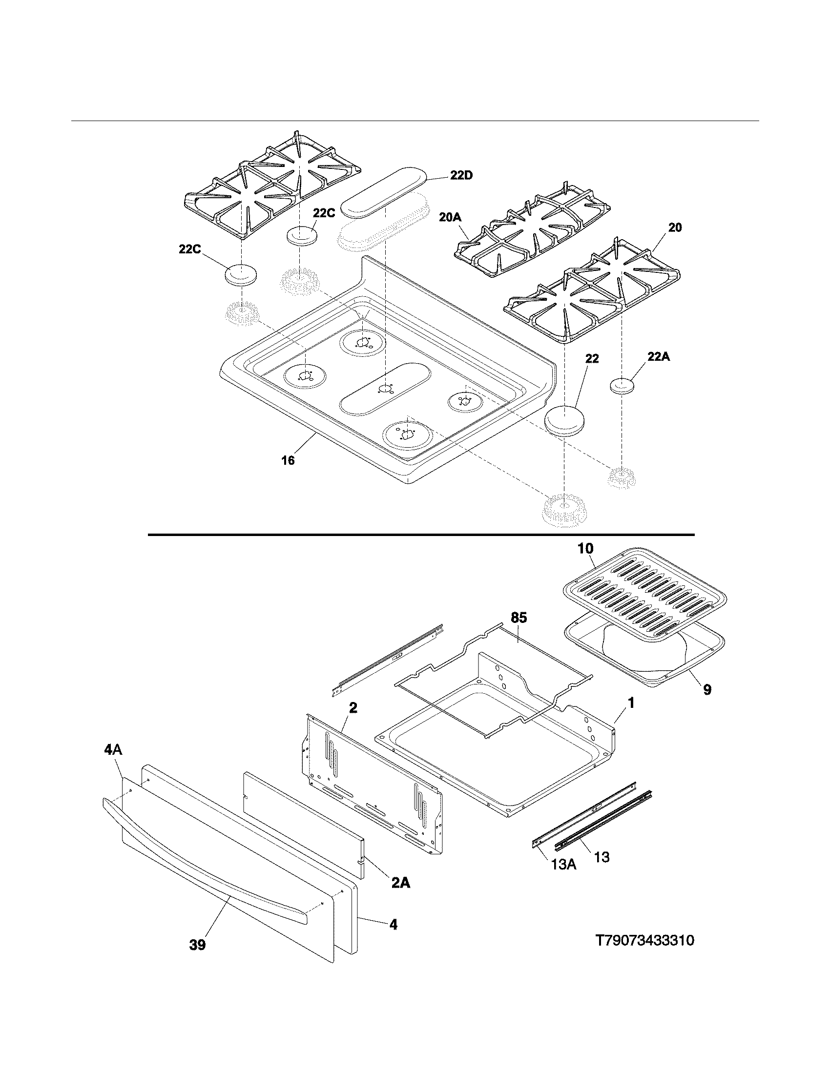 Kenmore 79073433311 top/drawer diagram