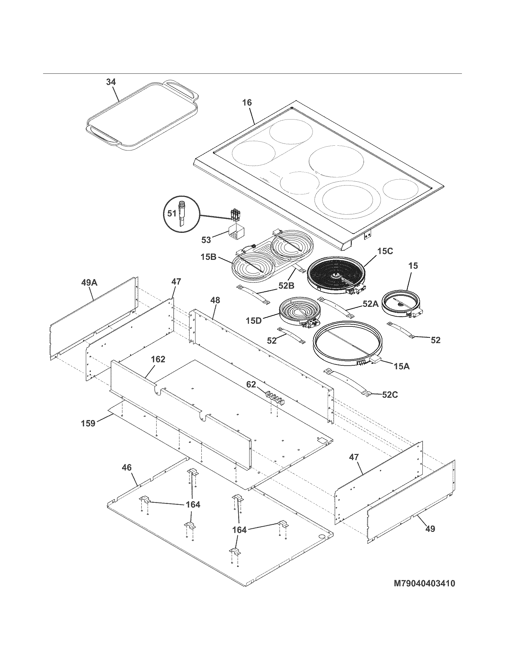 Kenmore Pro 79040403410 main top/surface units diagram