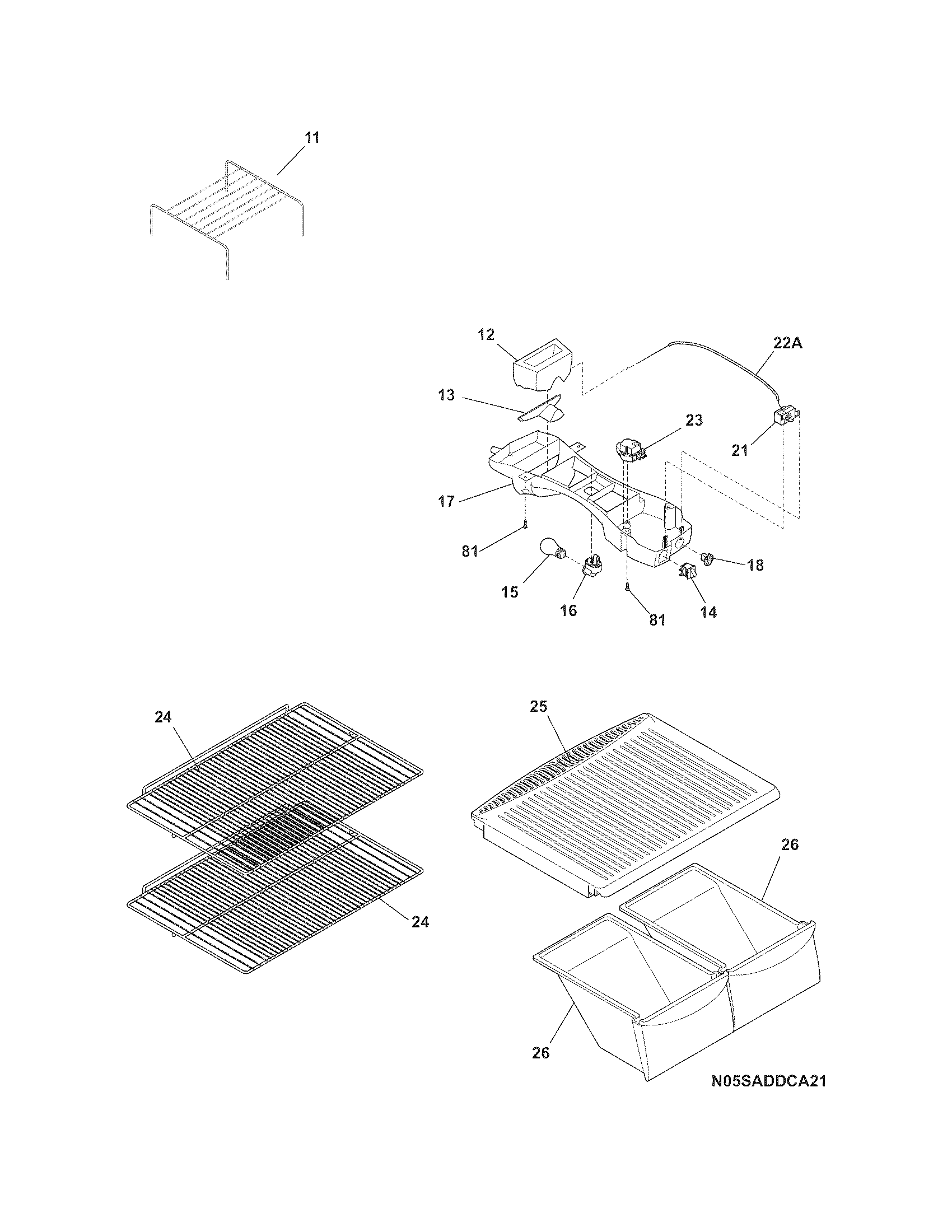 Crosley CRT151HLWC shelves diagram