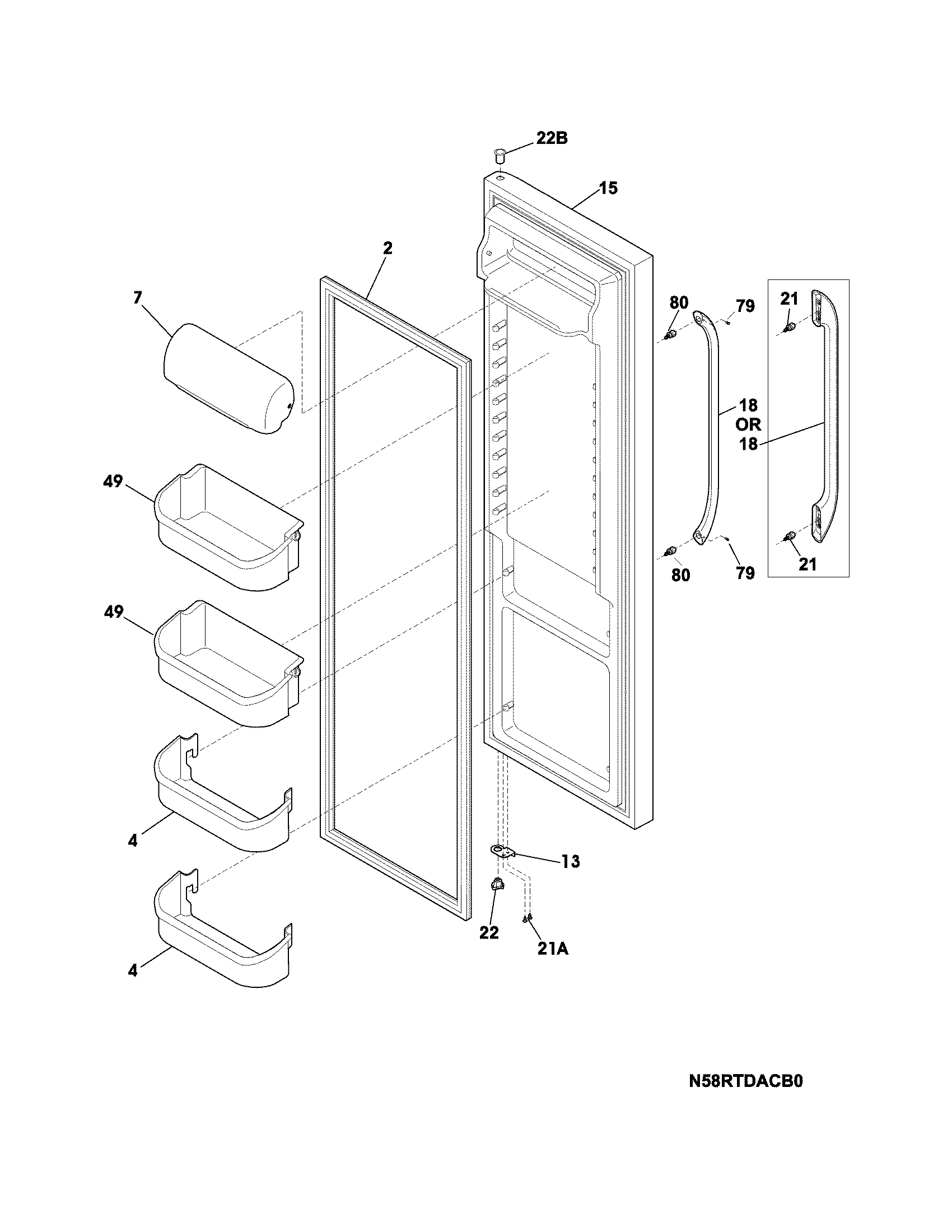 Frigidaire FFSS2614QS2A refrigerator door diagram