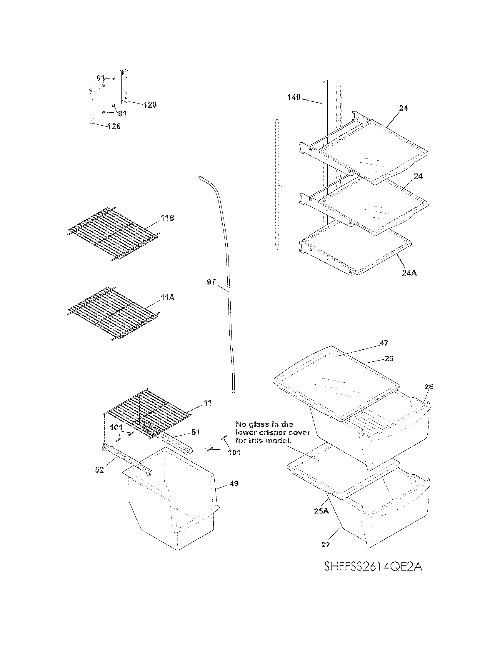 Frigidaire FFSS2614QS2A shelves diagram