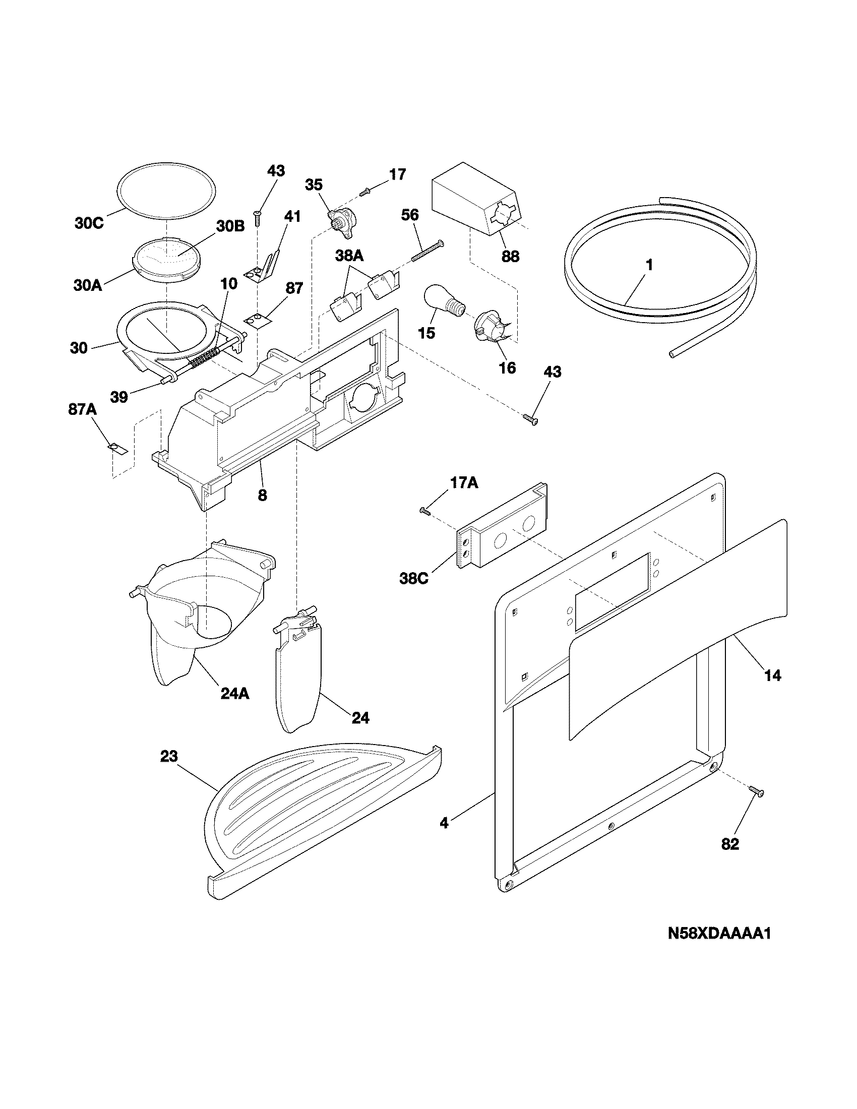 Frigidaire FFSS2614QS2A ice & water dispenser diagram