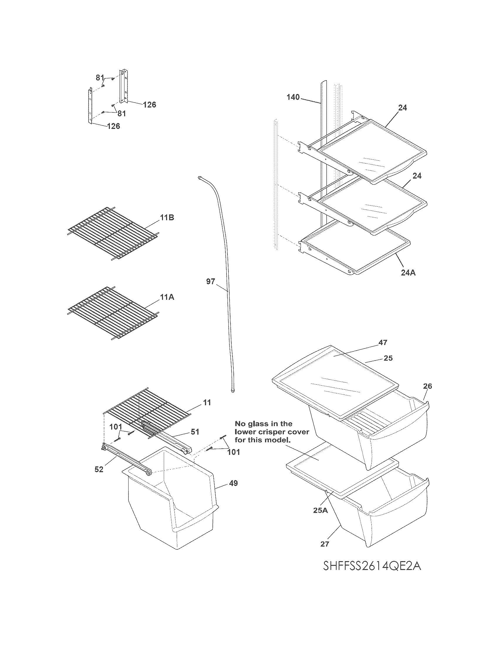 Frigidaire FFSS2614QE3A shelves diagram