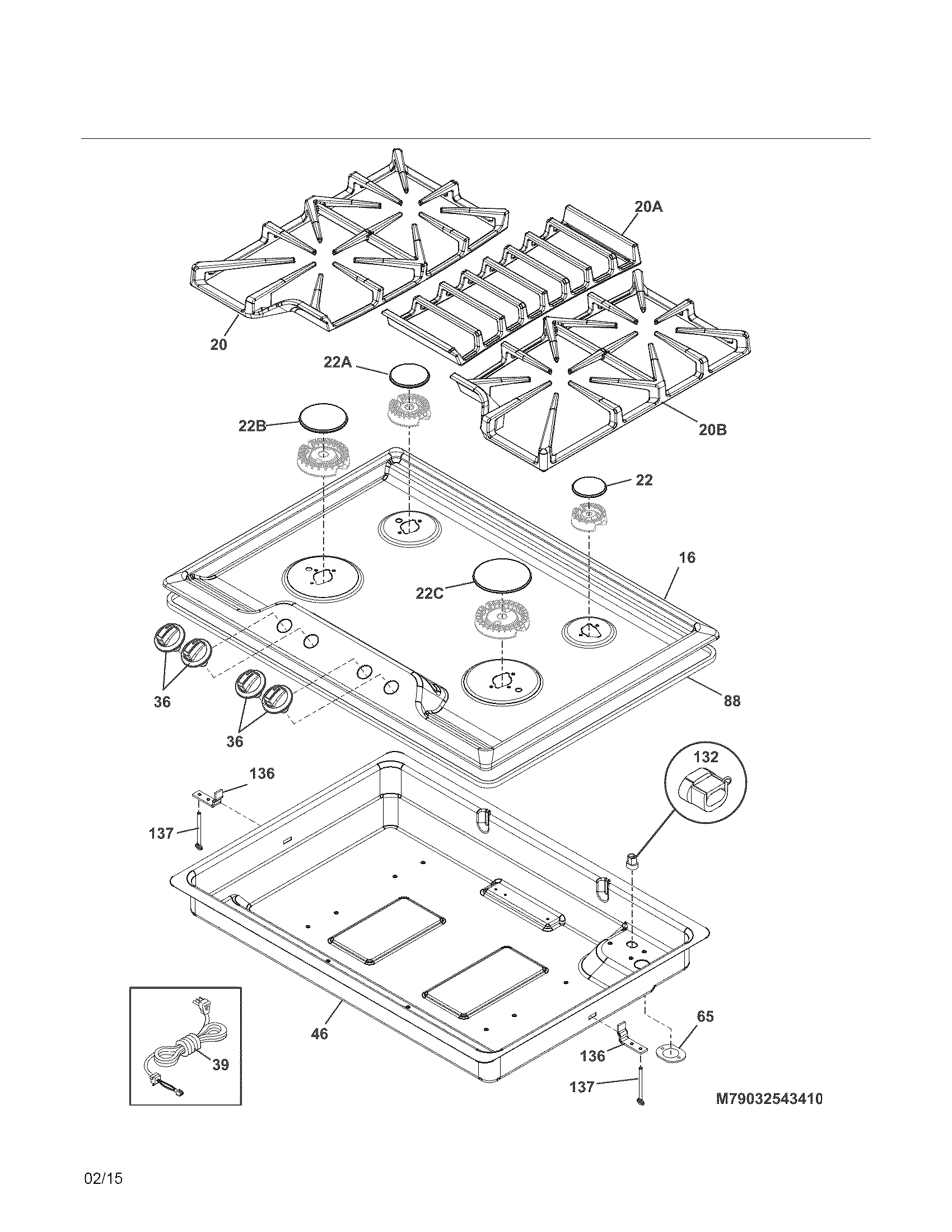 Kenmore 79032543410 main top diagram