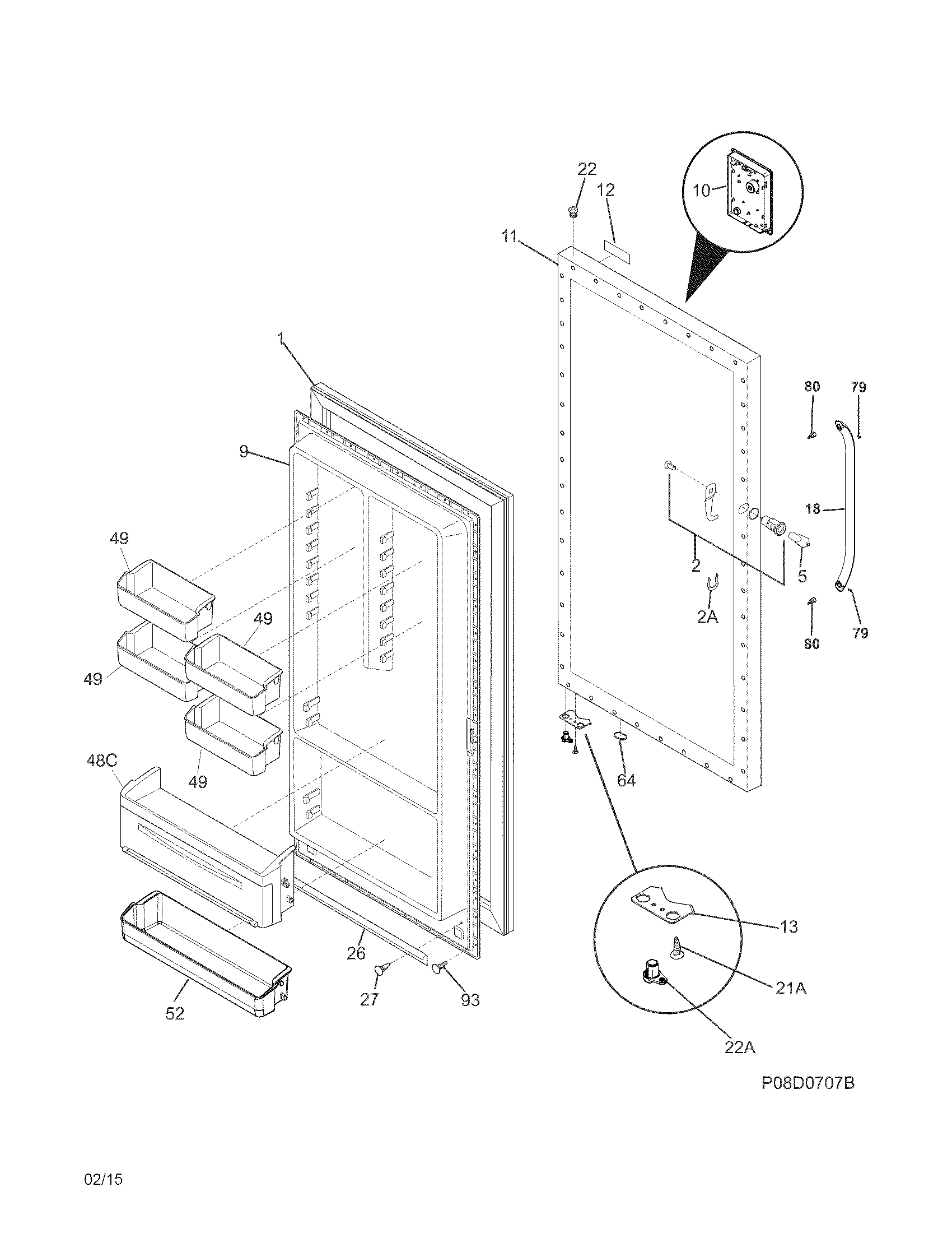 Frigidaire FGVU17F8QWA door diagram