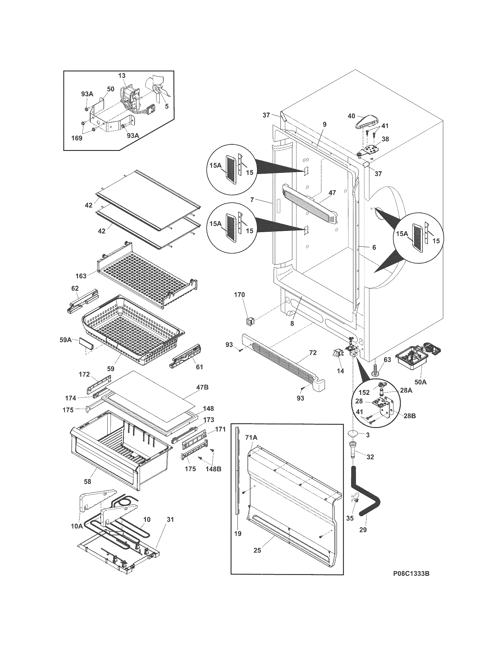 Frigidaire FGVU17F8QWA cabinet diagram