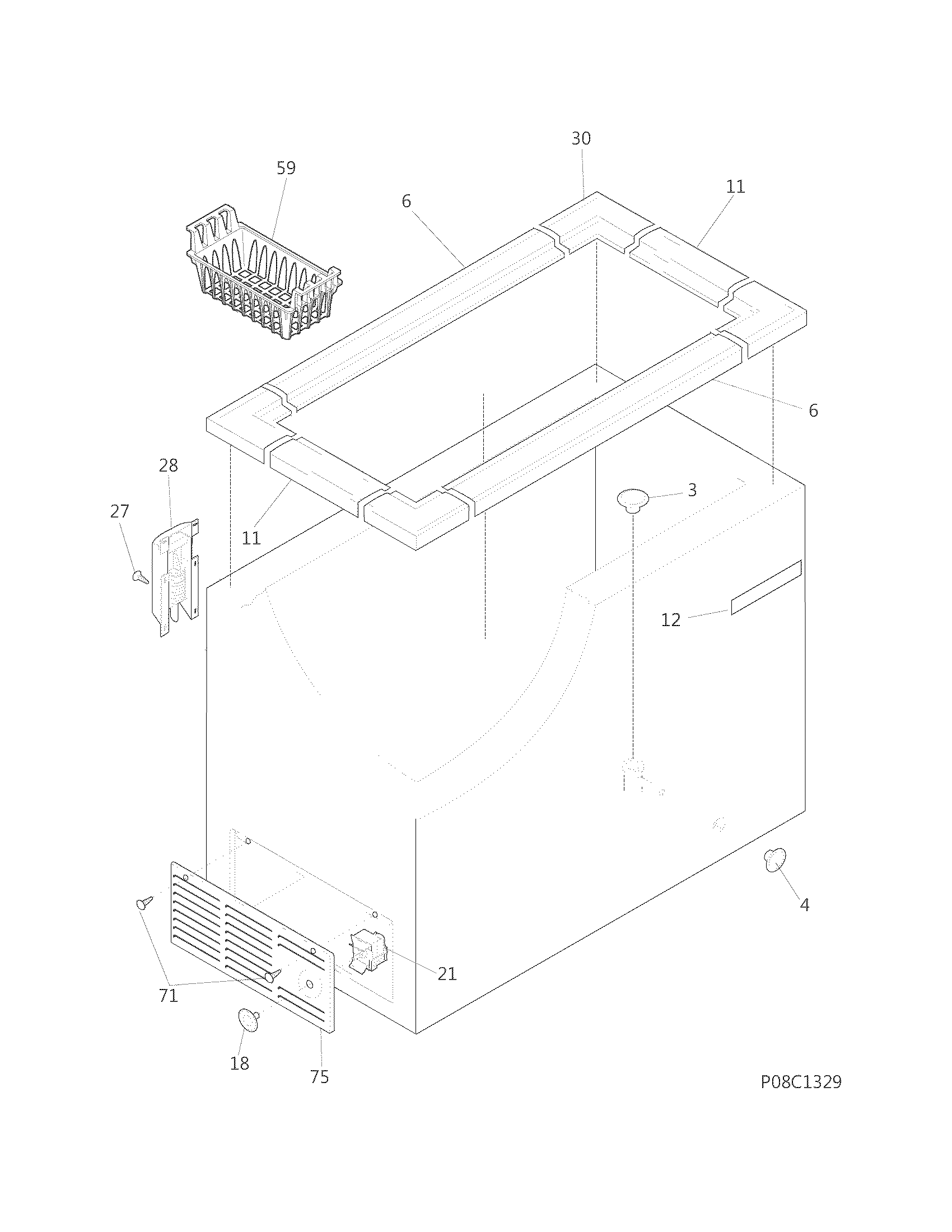 Frigidaire FFFC09M1QWA cabinet diagram