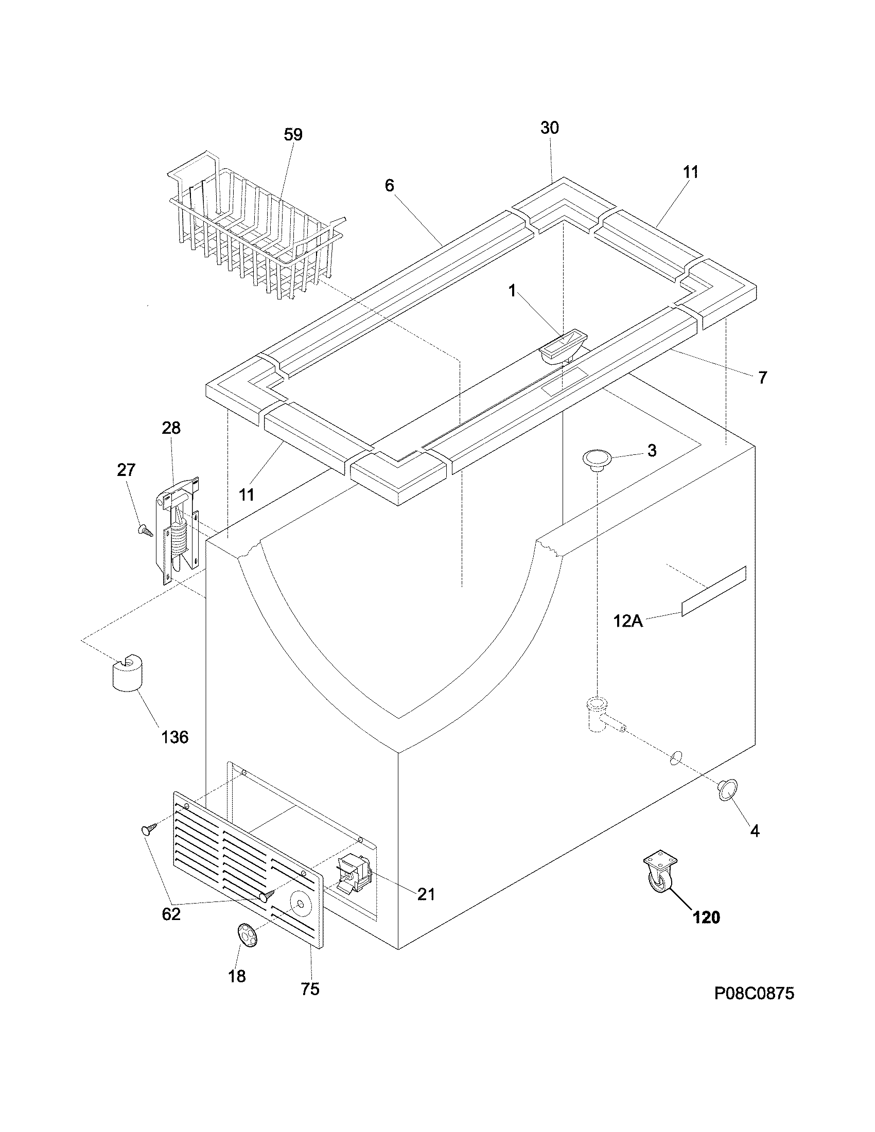 Frigidaire FCCS181QWA cabinet diagram