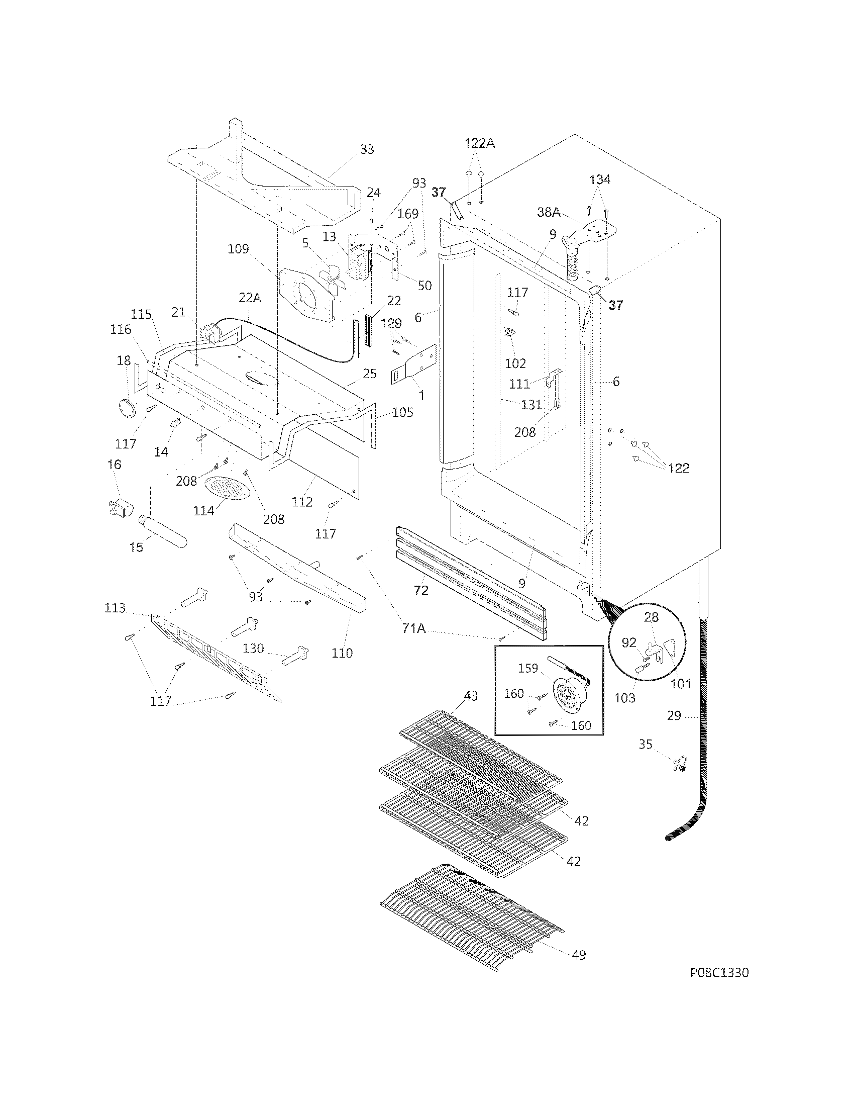 Kelvinator KCGM180RQYA cabinet diagram