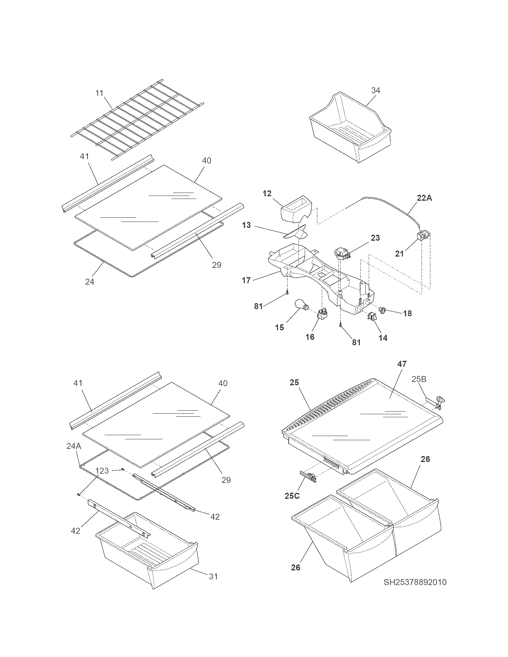Kenmore 25378899016 shelves diagram
