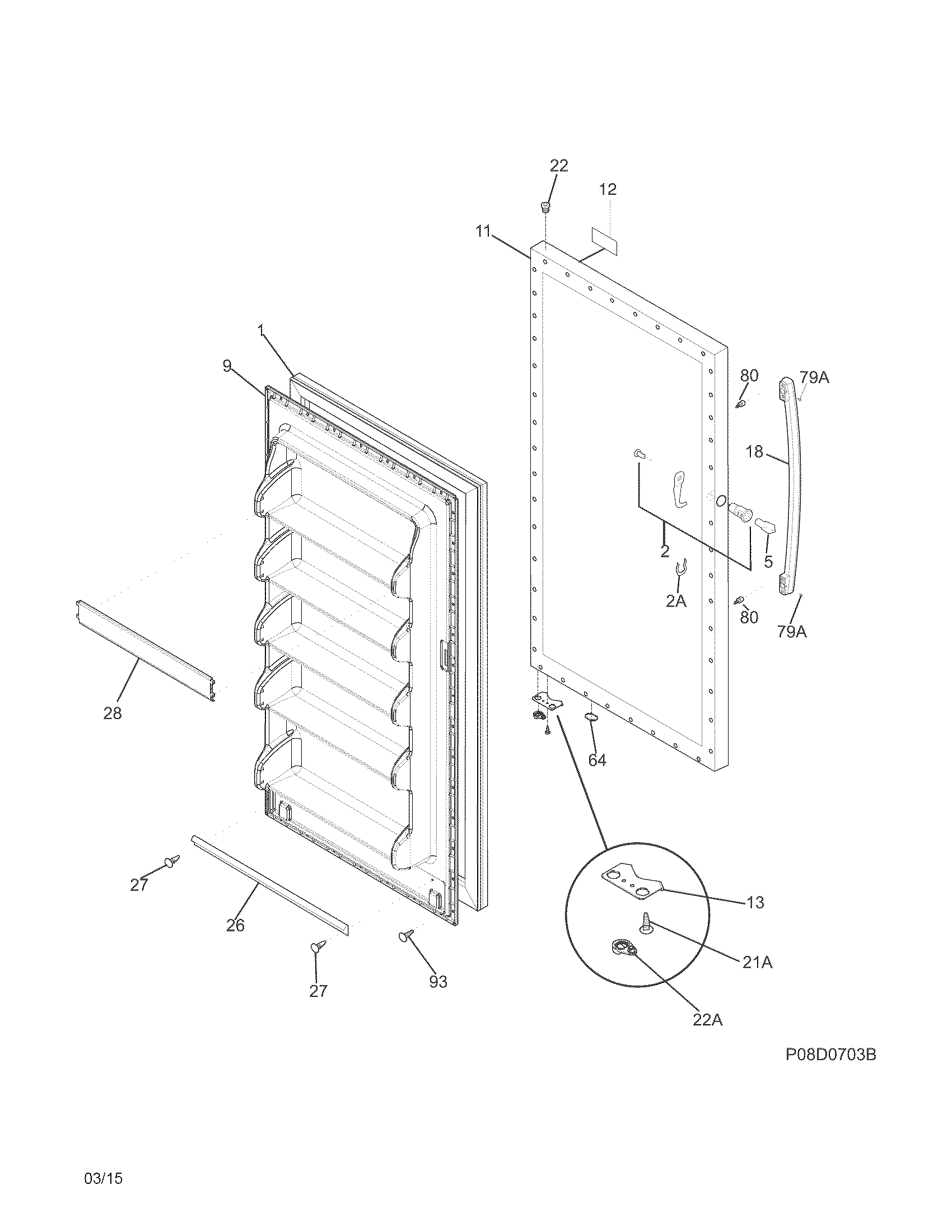 Frigidaire FFFH20F2QWA door diagram