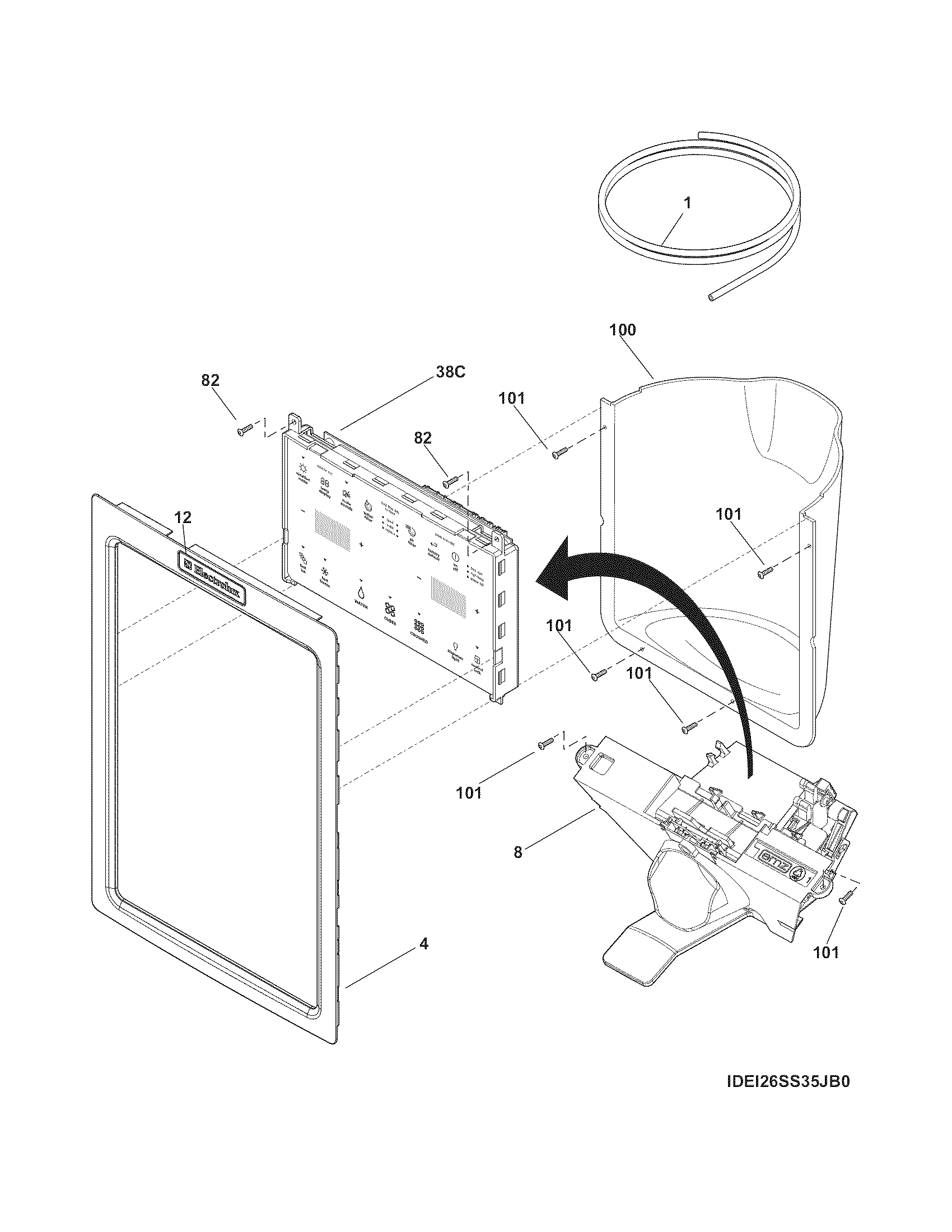 Electrolux EI26SS30JS5 ice & water dispenser diagram