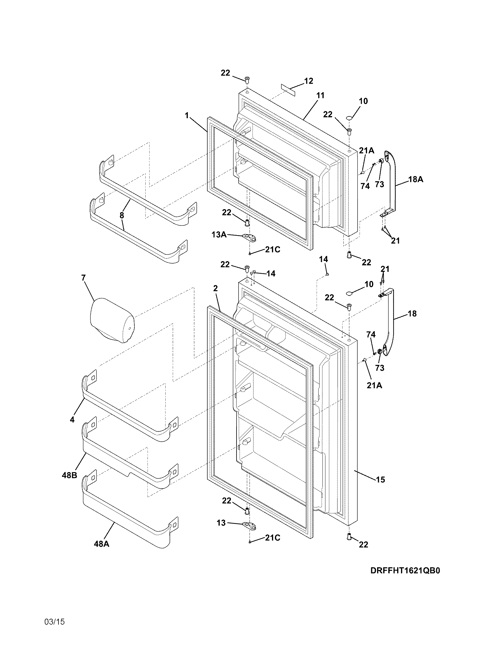 Frigidaire FFTR1621QB2 doors diagram