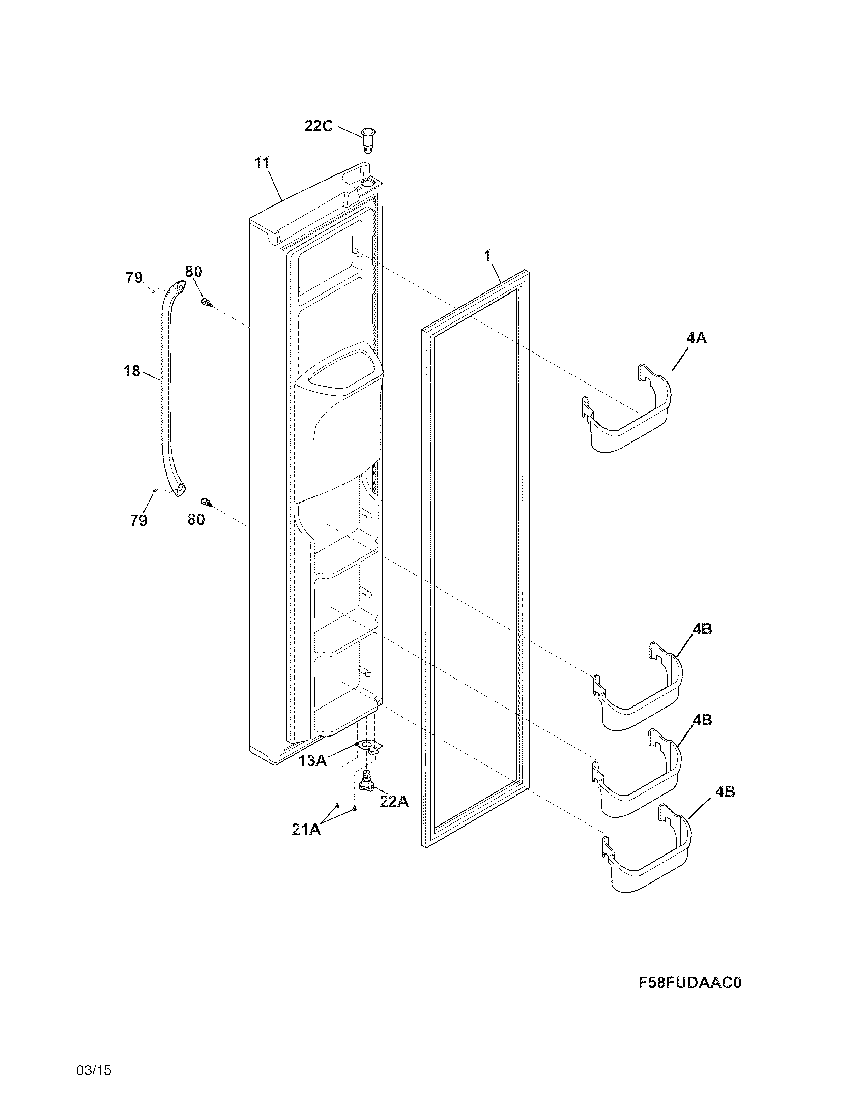Frigidaire DFHS2313MFCA freezer door diagram