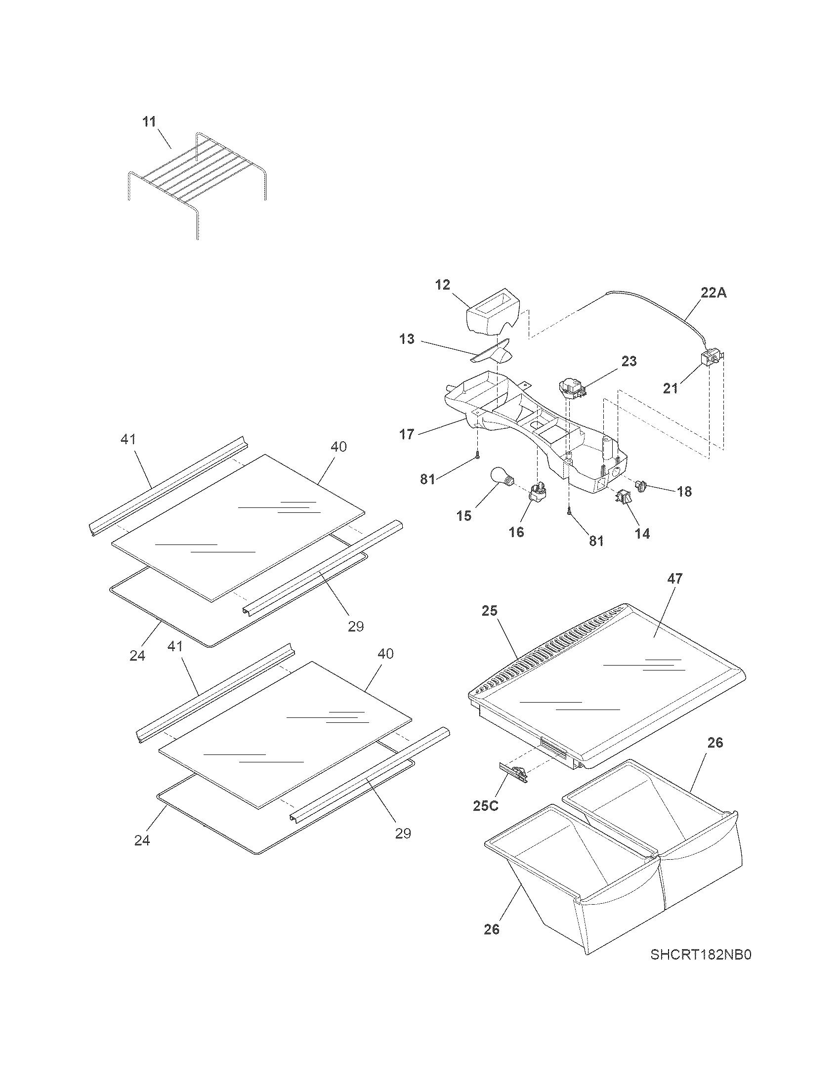 Crosley CRT182HNW6 shelves diagram