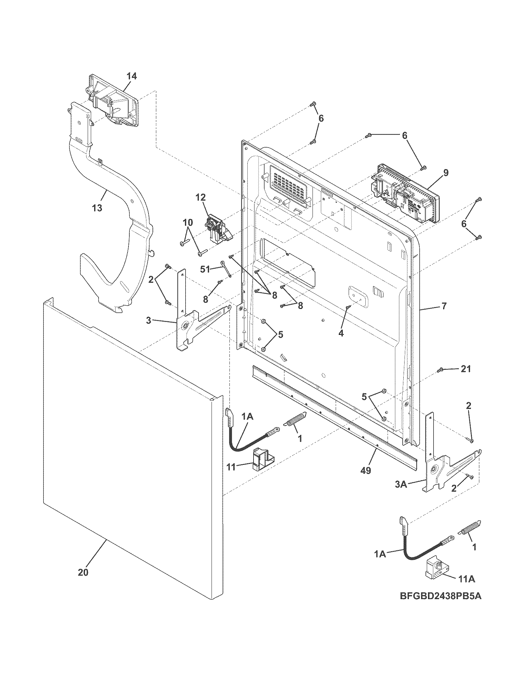 Frigidaire FGBD2438PB6A door diagram