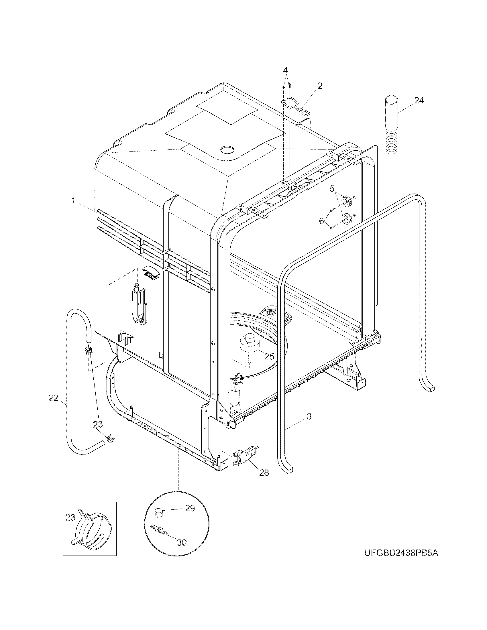 Frigidaire FGBD2438PB6A tub diagram