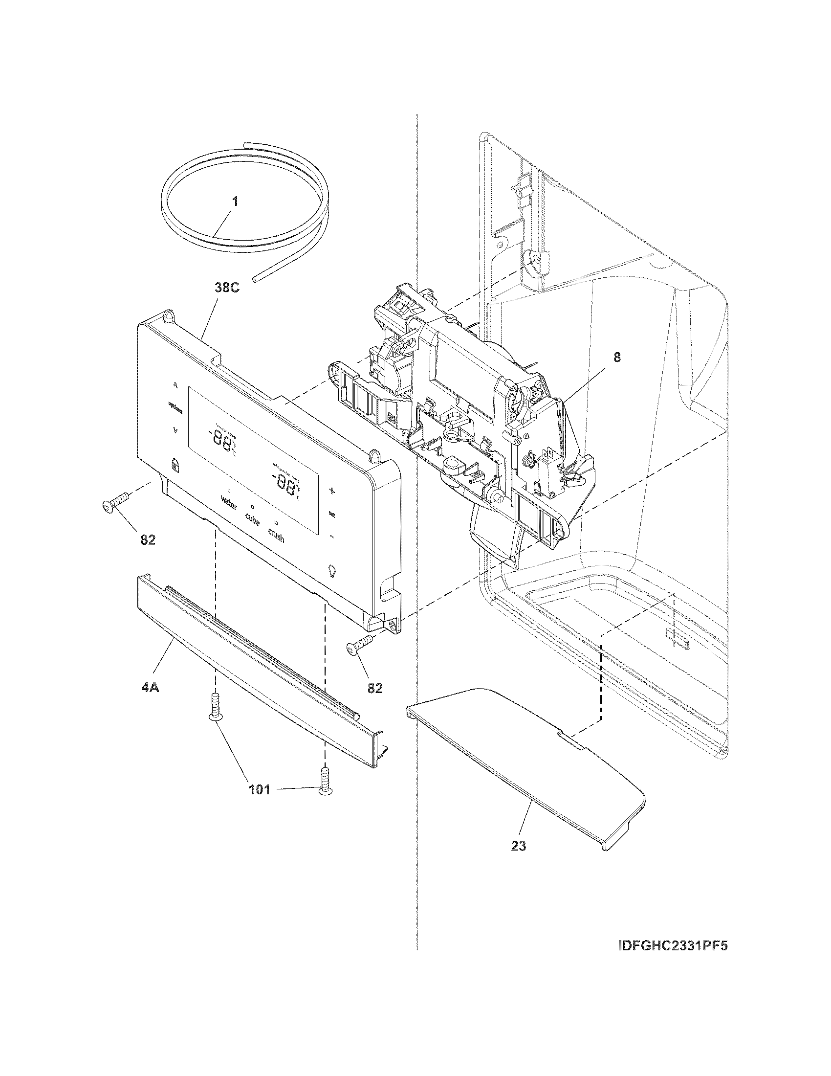 Frigidaire FPHS2399PF4A ice & water dispenser diagram