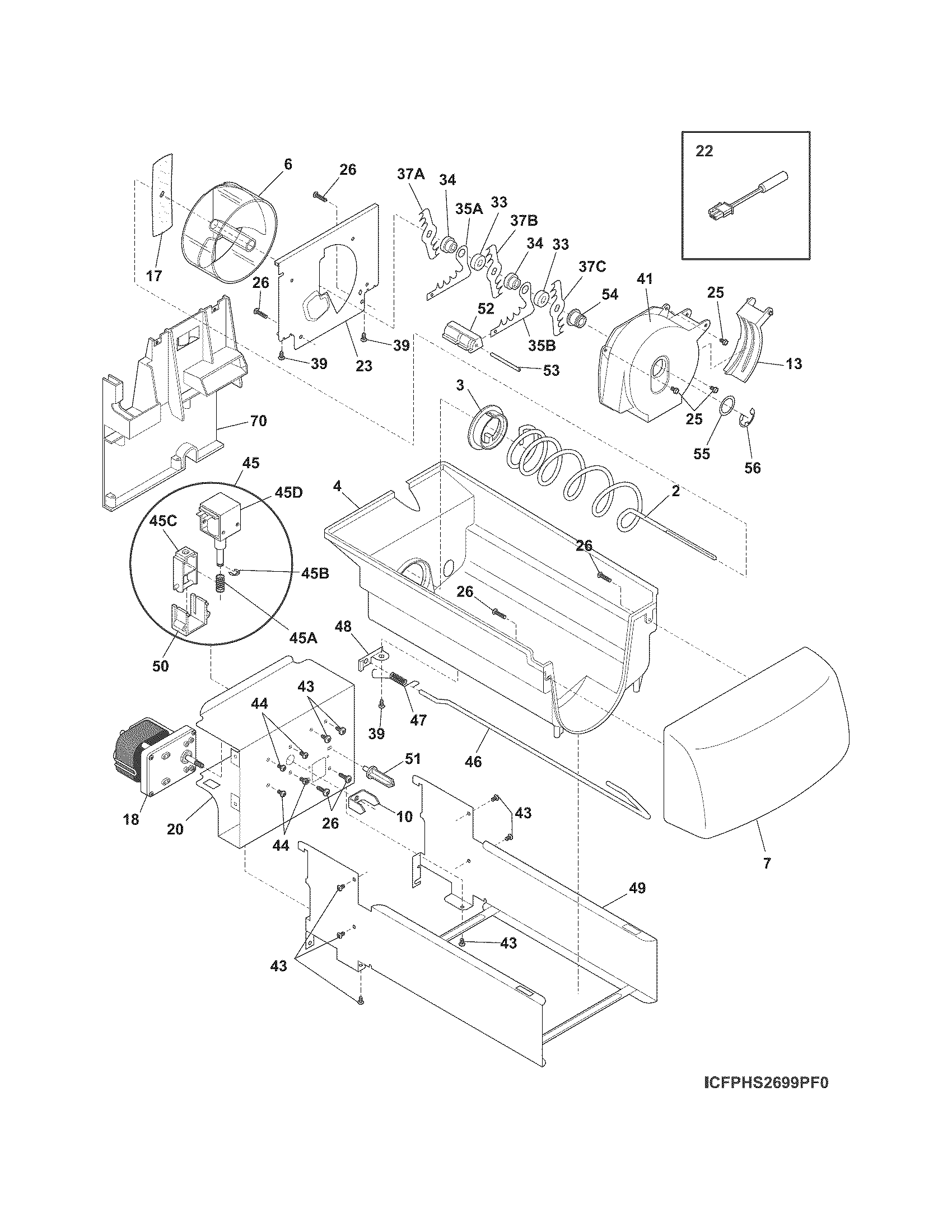 Frigidaire FPHS2399PF4A ice container diagram