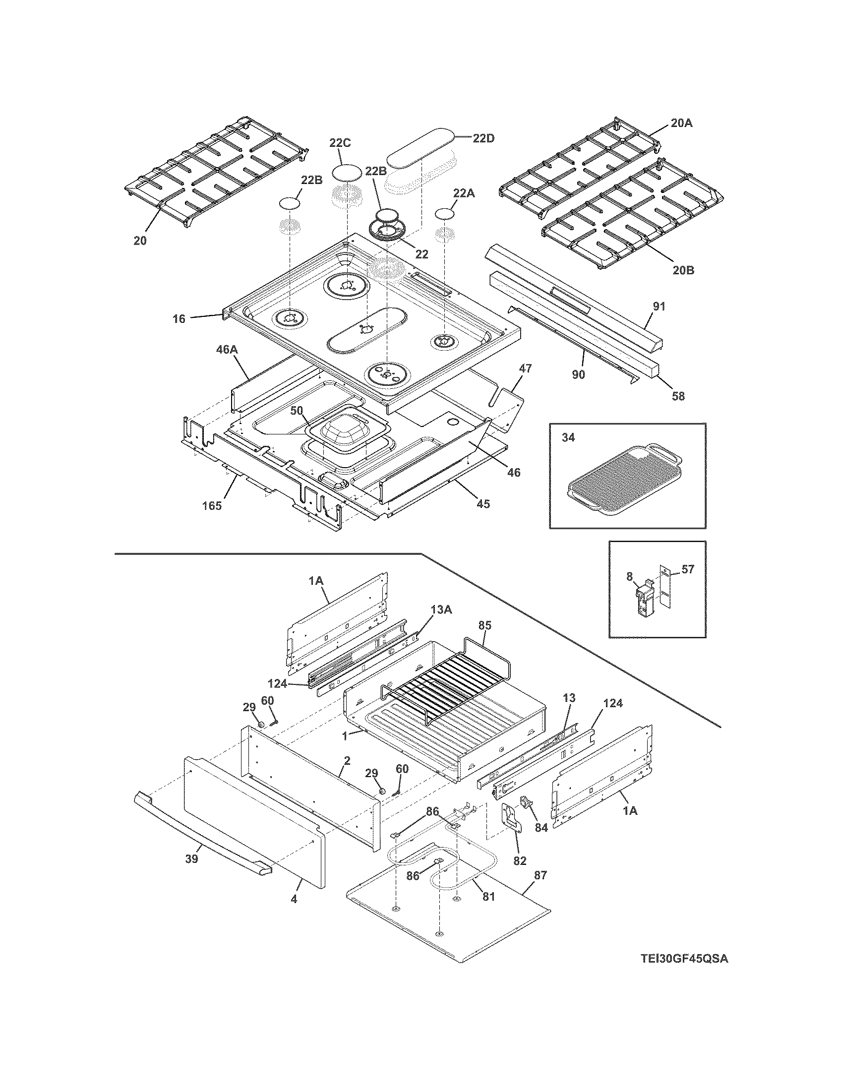 Electrolux EI30GF45QSA top/drawer diagram