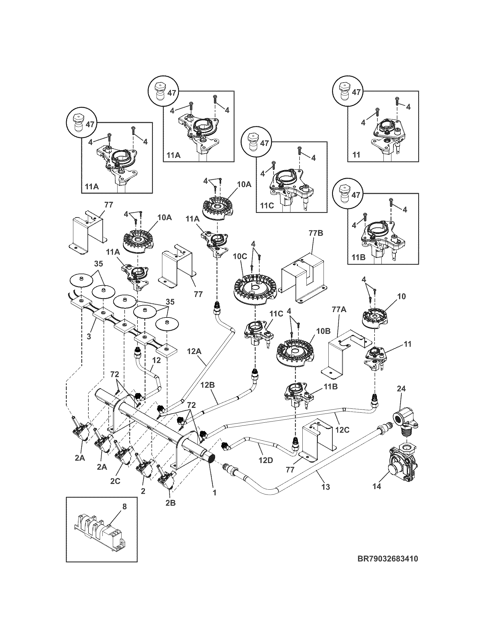 Kenmore Pro 79033693510 burners diagram