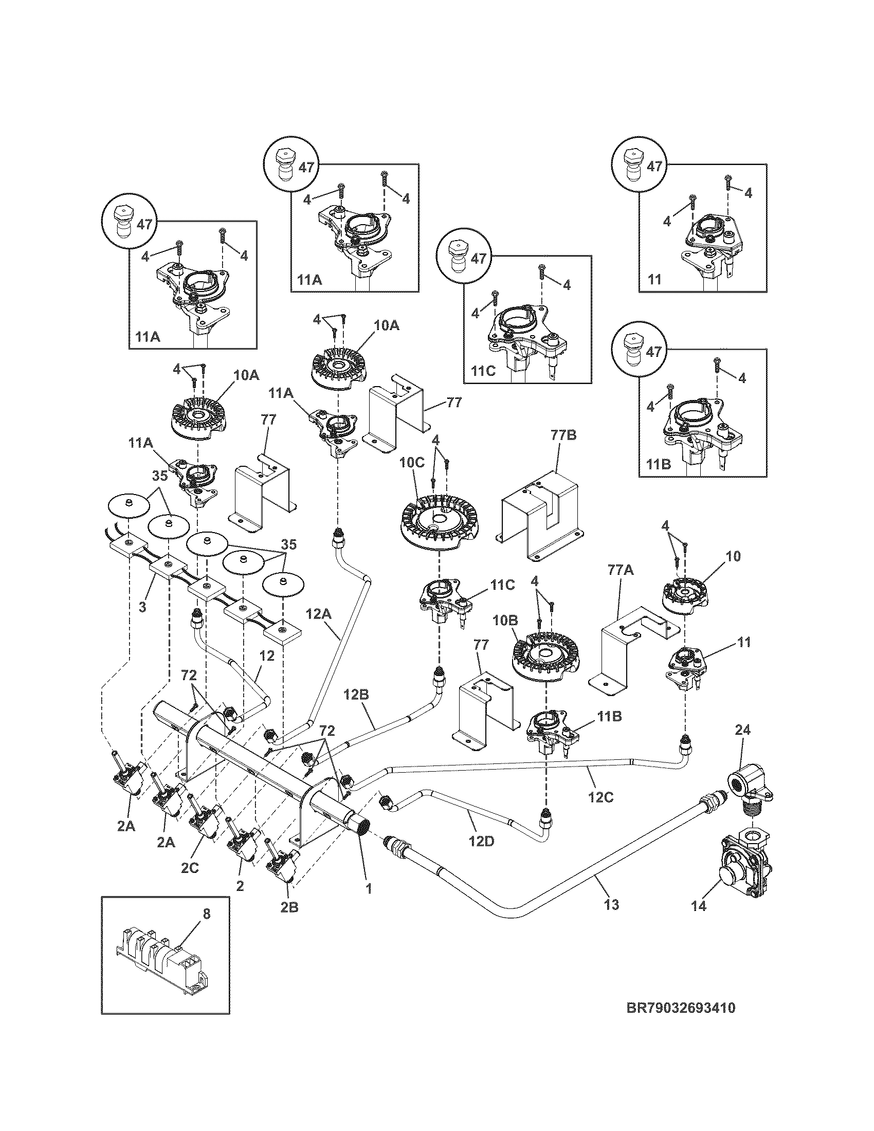 Kenmore Pro 79034423510 burners diagram