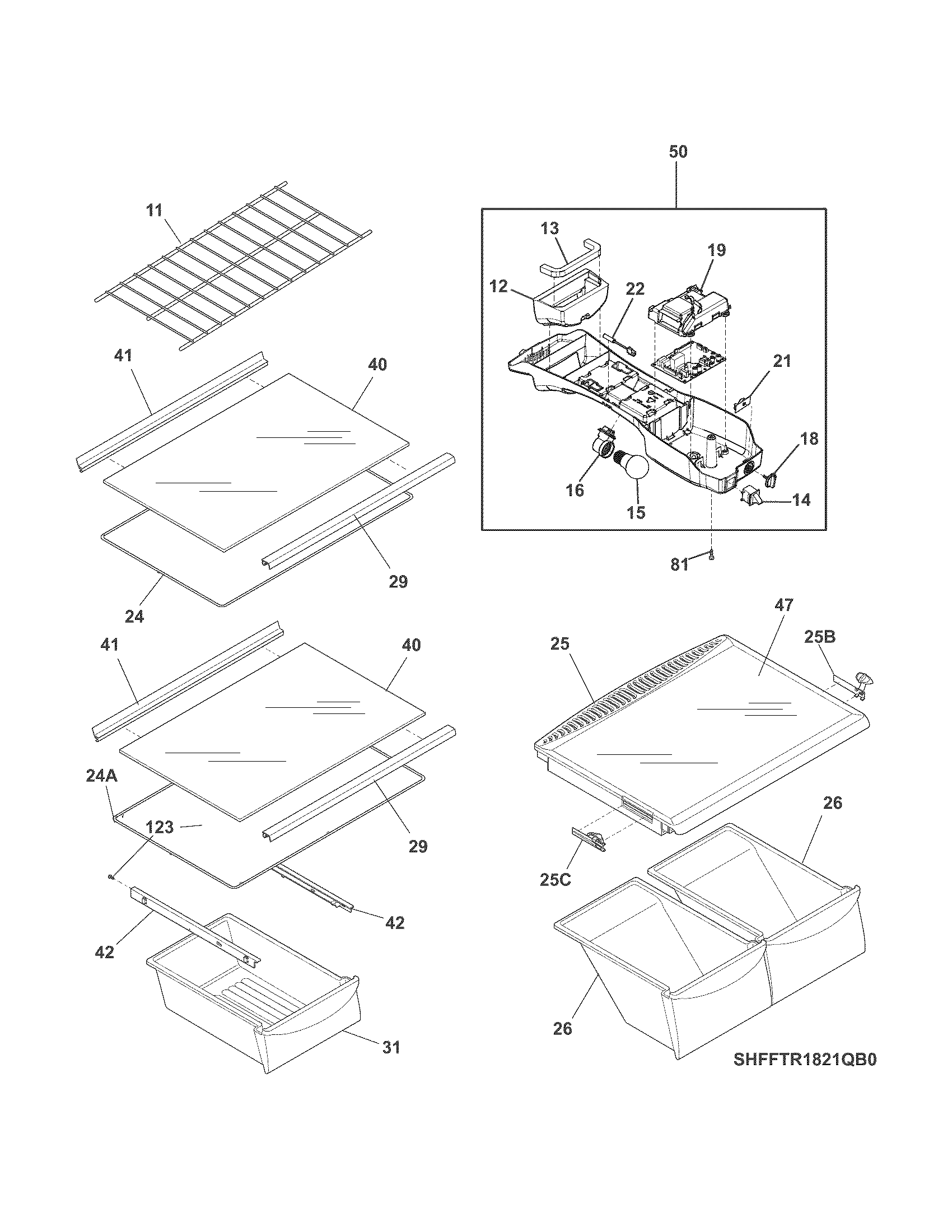 Frigidaire FFTR1821QM1 shelves diagram