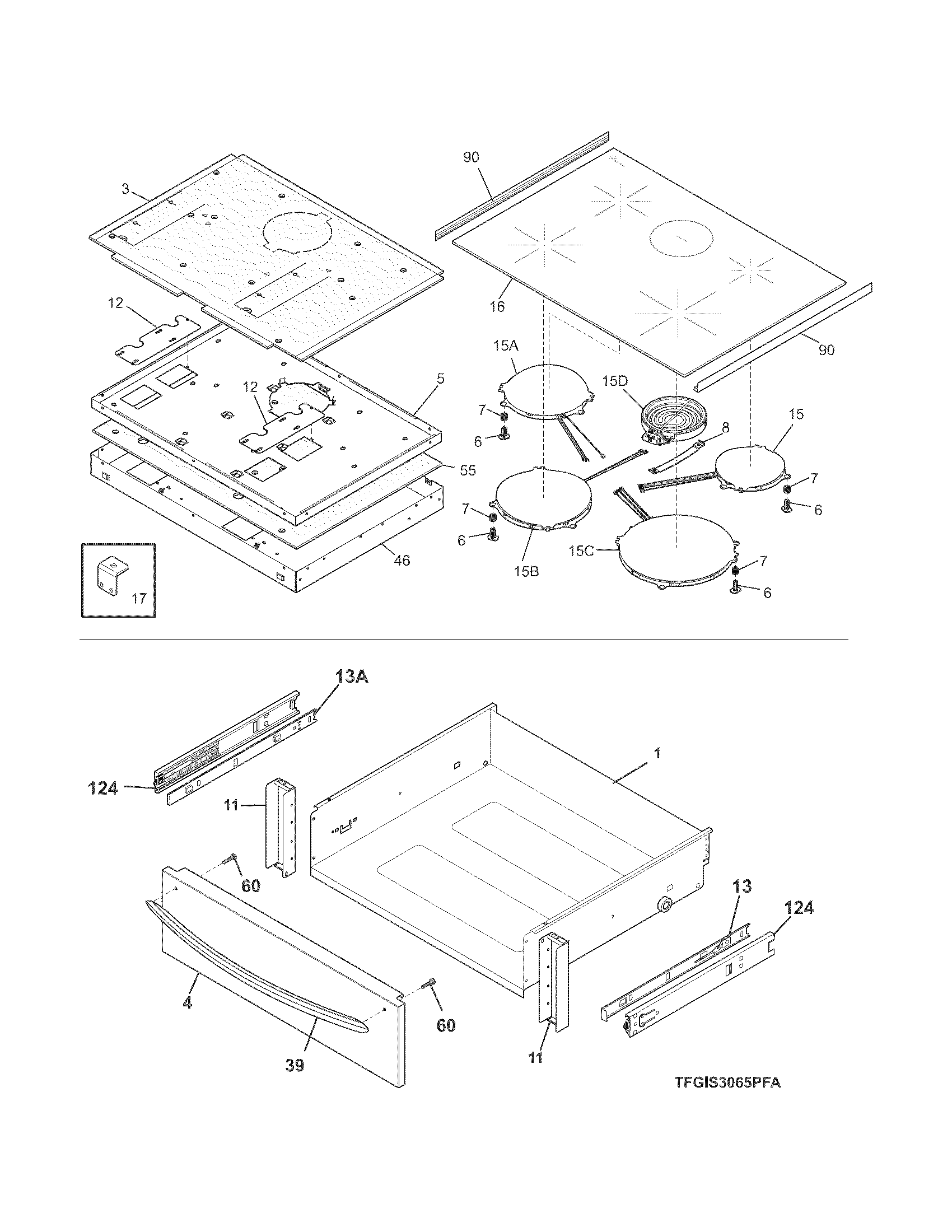 Frigidaire FGIS3065PFA top/drawer diagram
