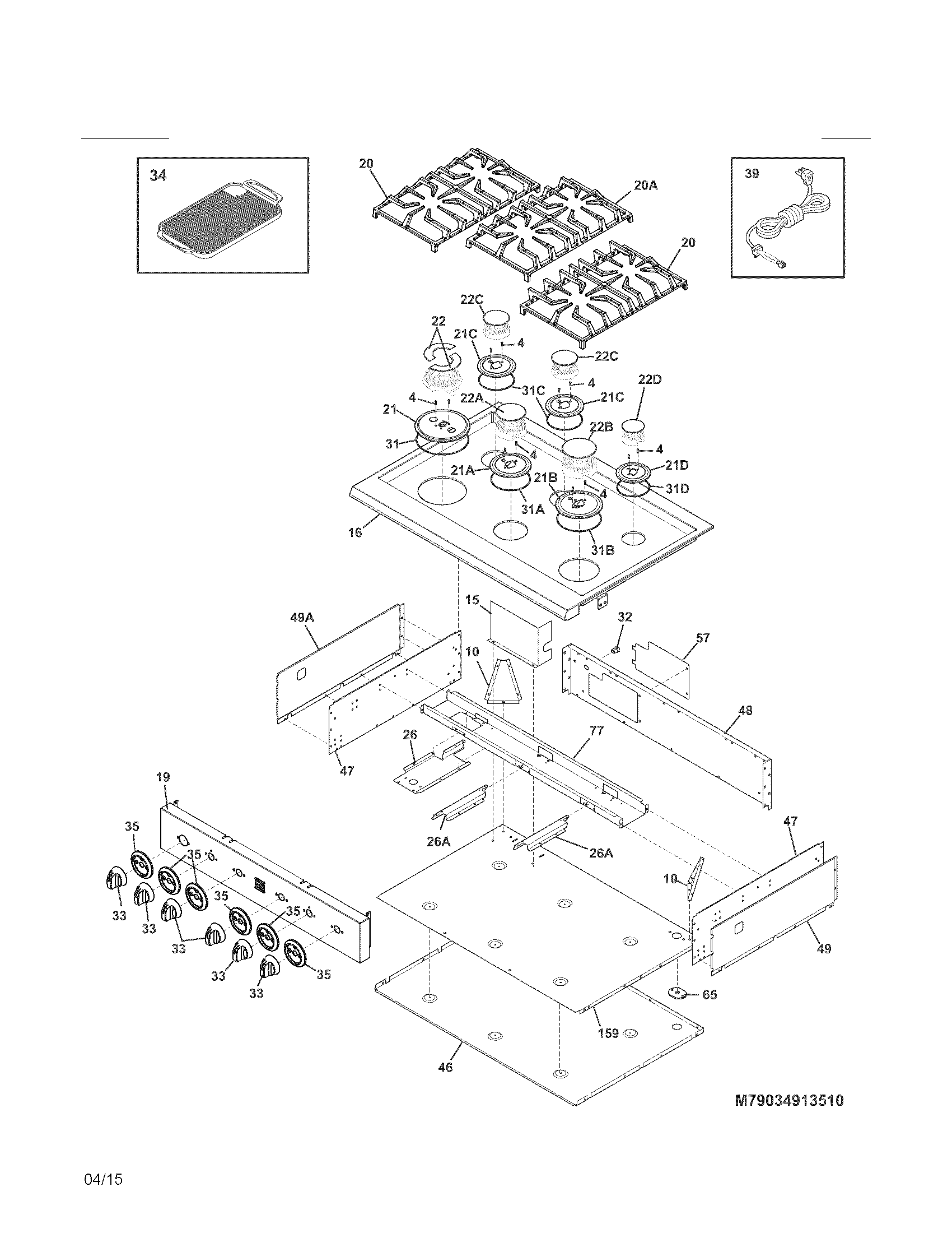 Kenmore Pro 79034913510 main top diagram