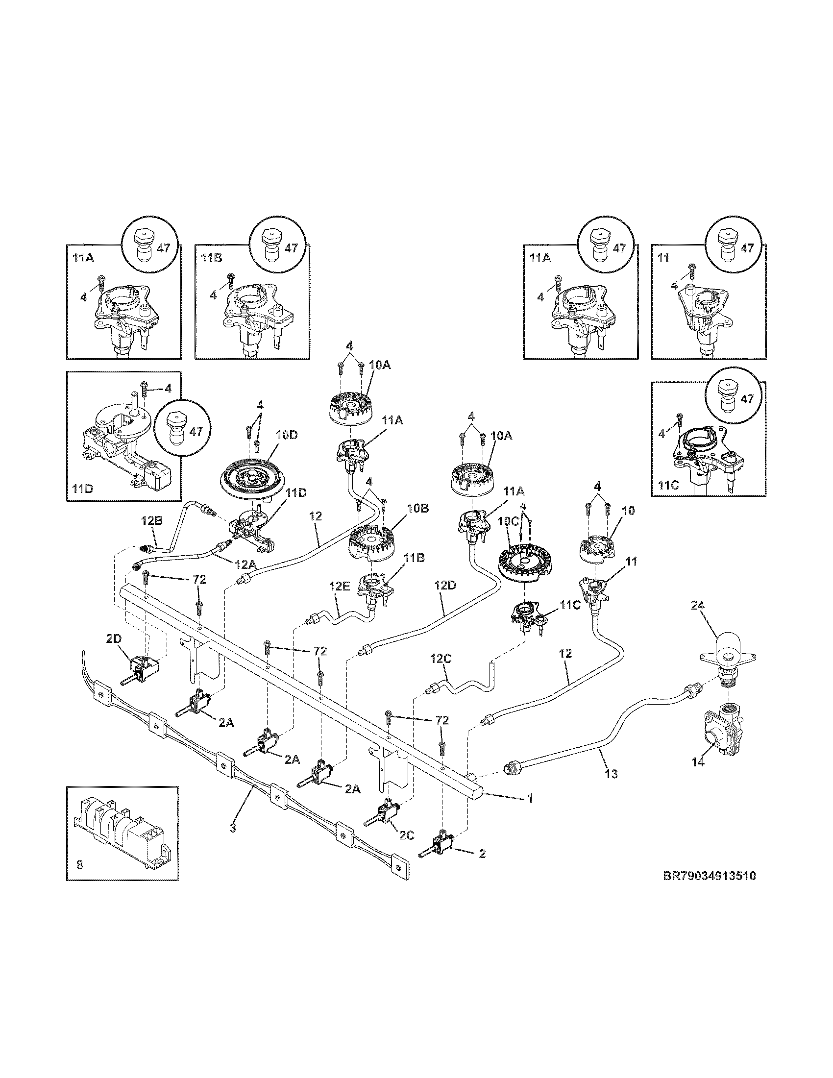 Kenmore Pro 79034913510 burners diagram