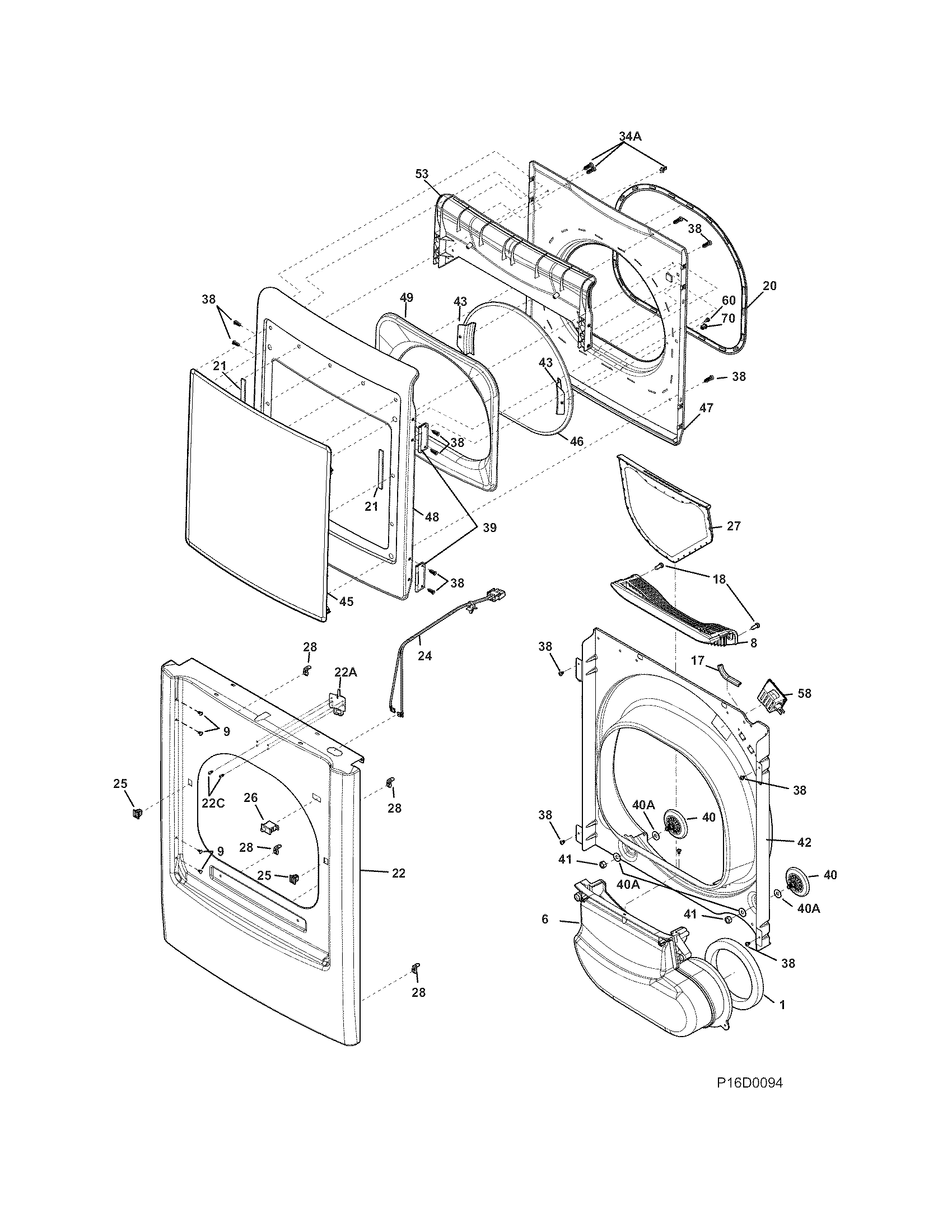 Frigidaire FARE4044MW1 front panel/lint filter diagram
