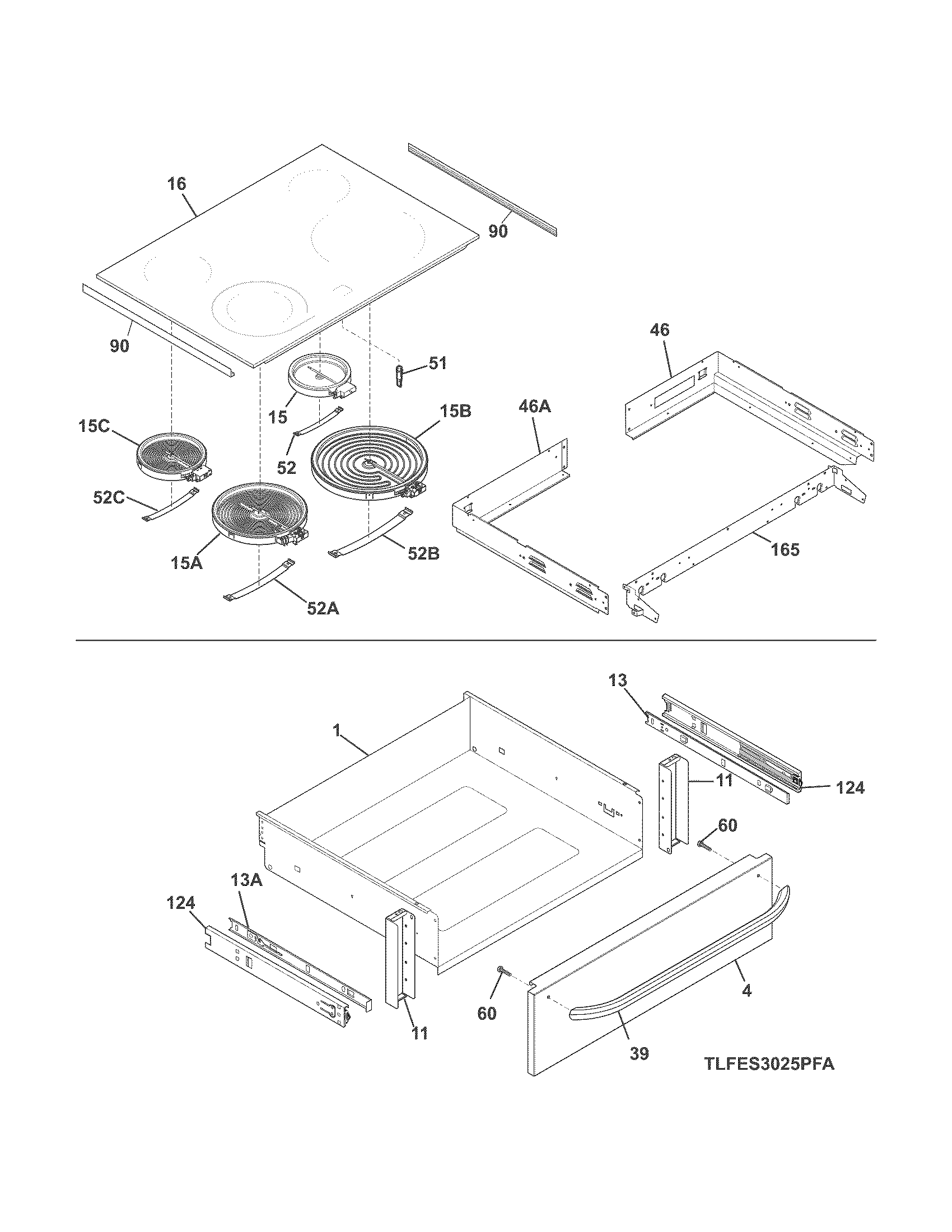 Frigidaire CFES3025PSC top/drawer diagram