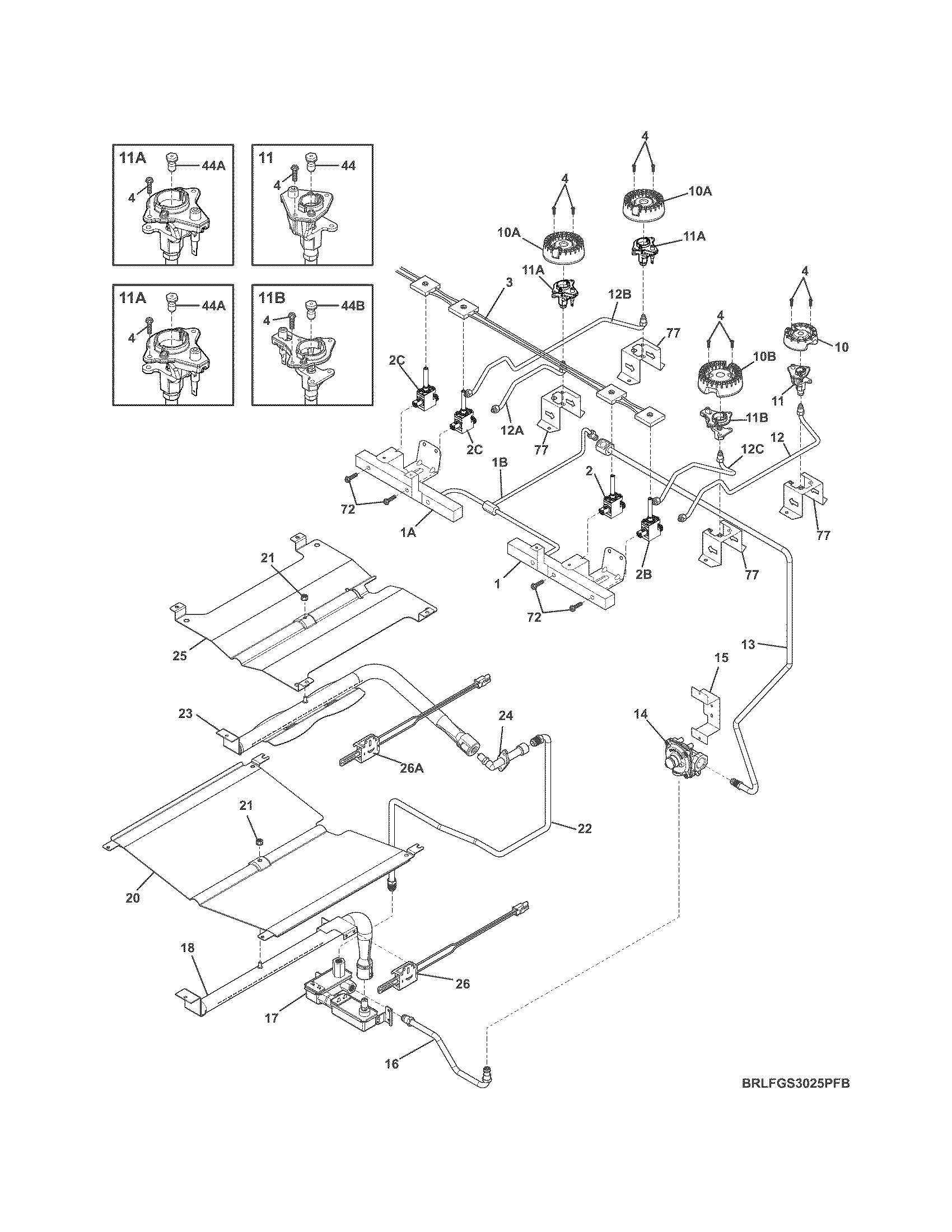 Frigidaire LFGS3025PFD burner diagram