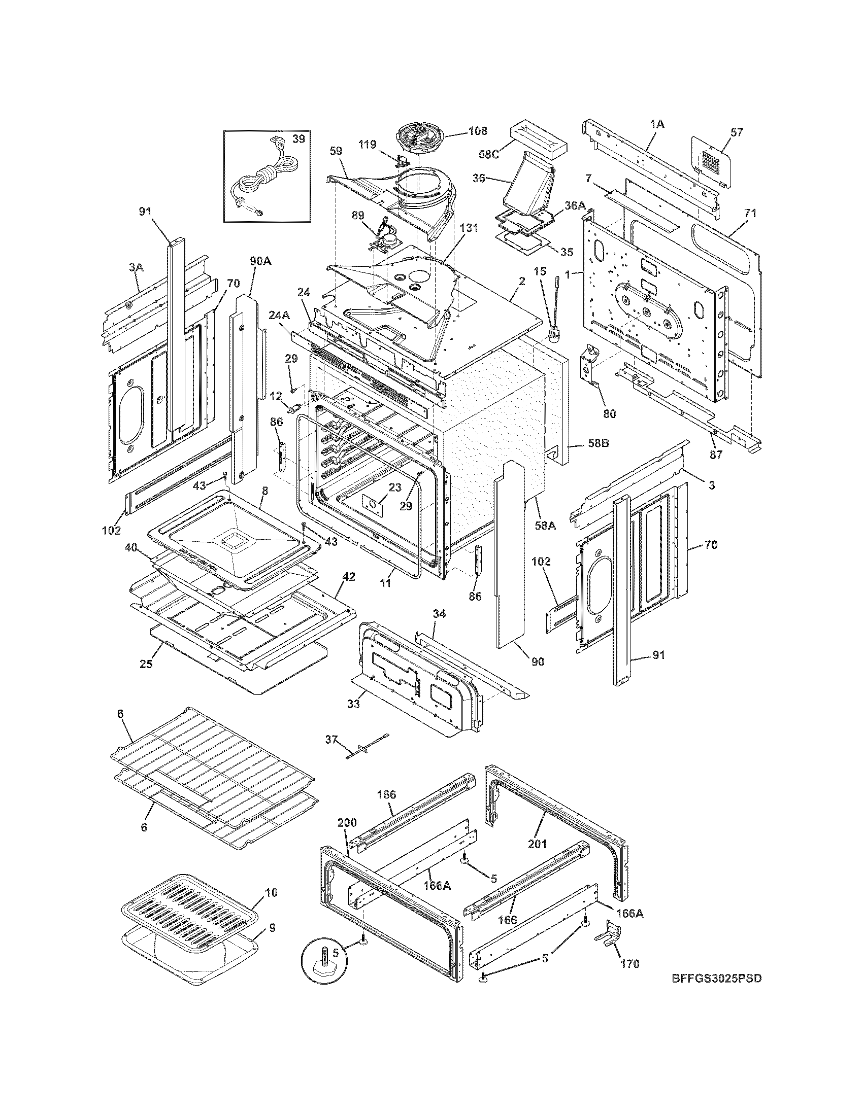 Frigidaire FFGS3025PSD body diagram