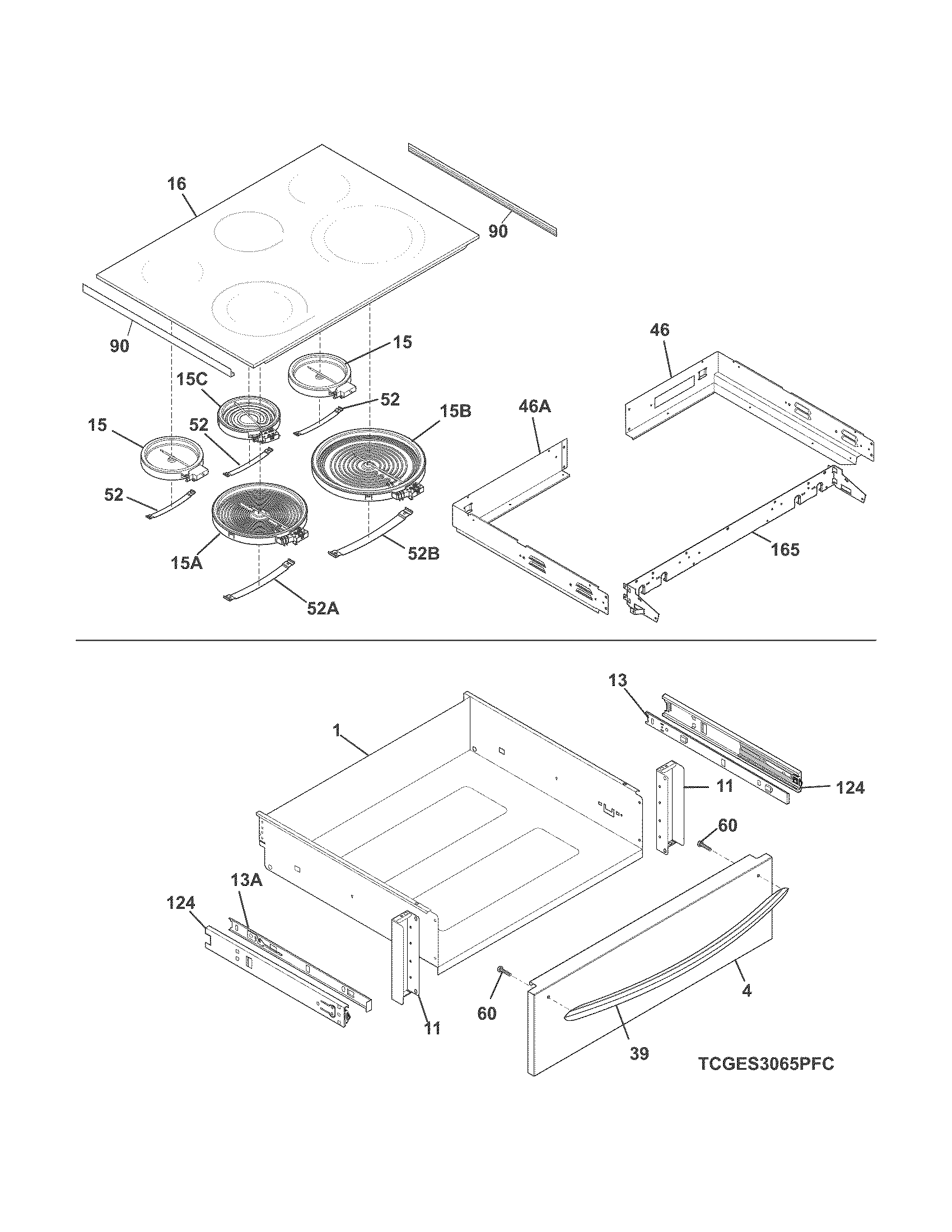 Frigidaire FGES3065PFF top/drawer diagram