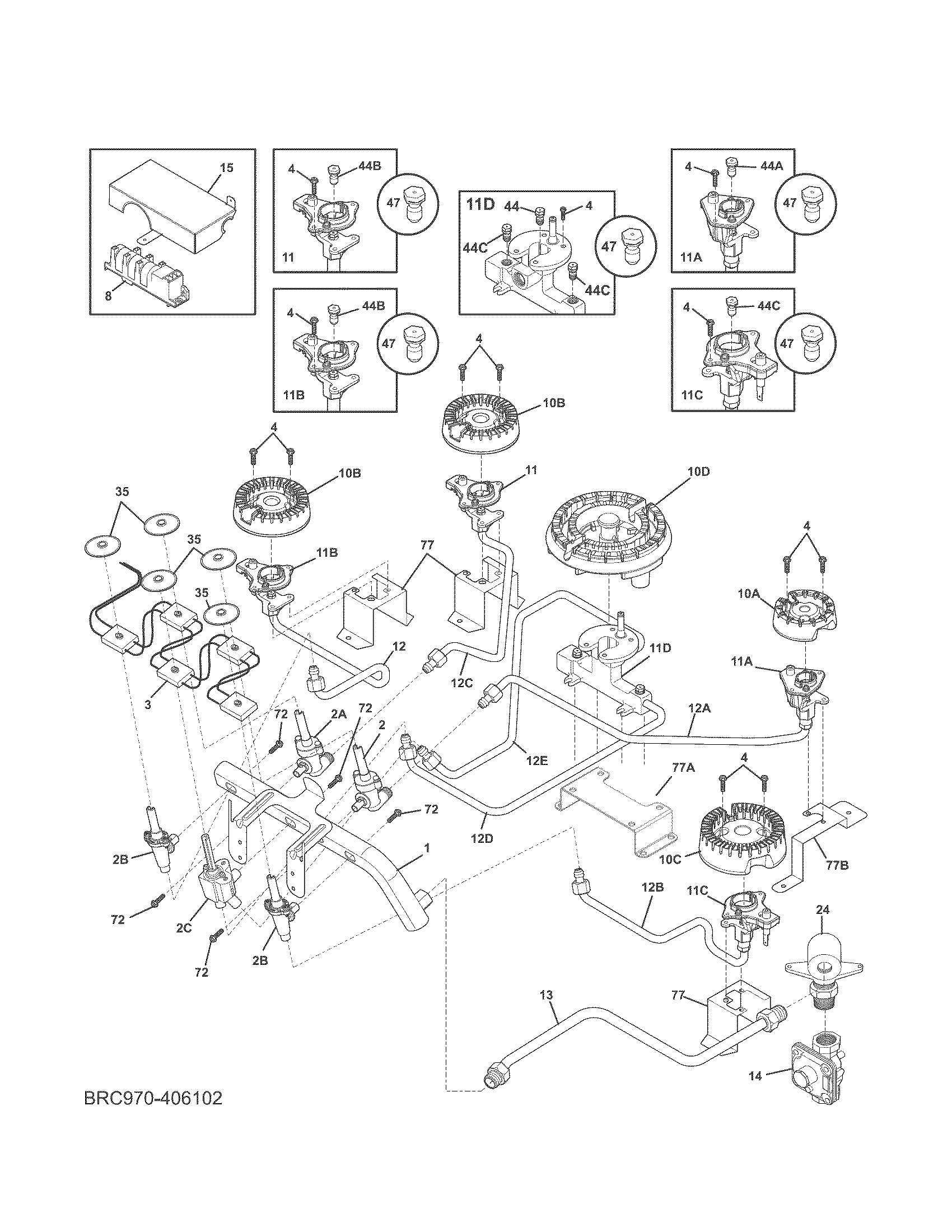 Kenmore Elite 79032353001 burner diagram
