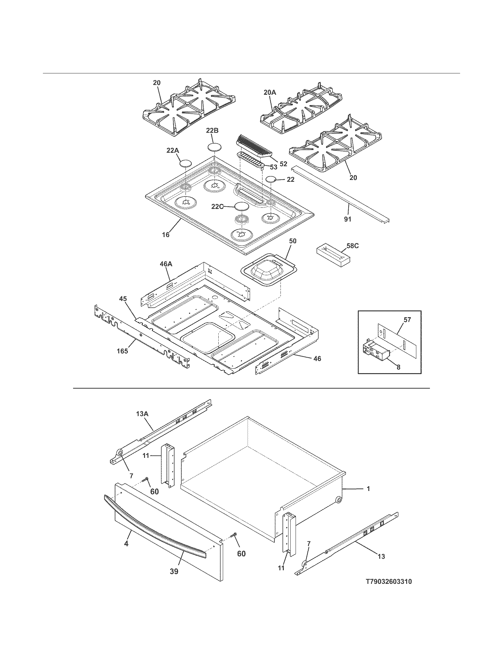Kenmore 79032603312 top/drawer diagram