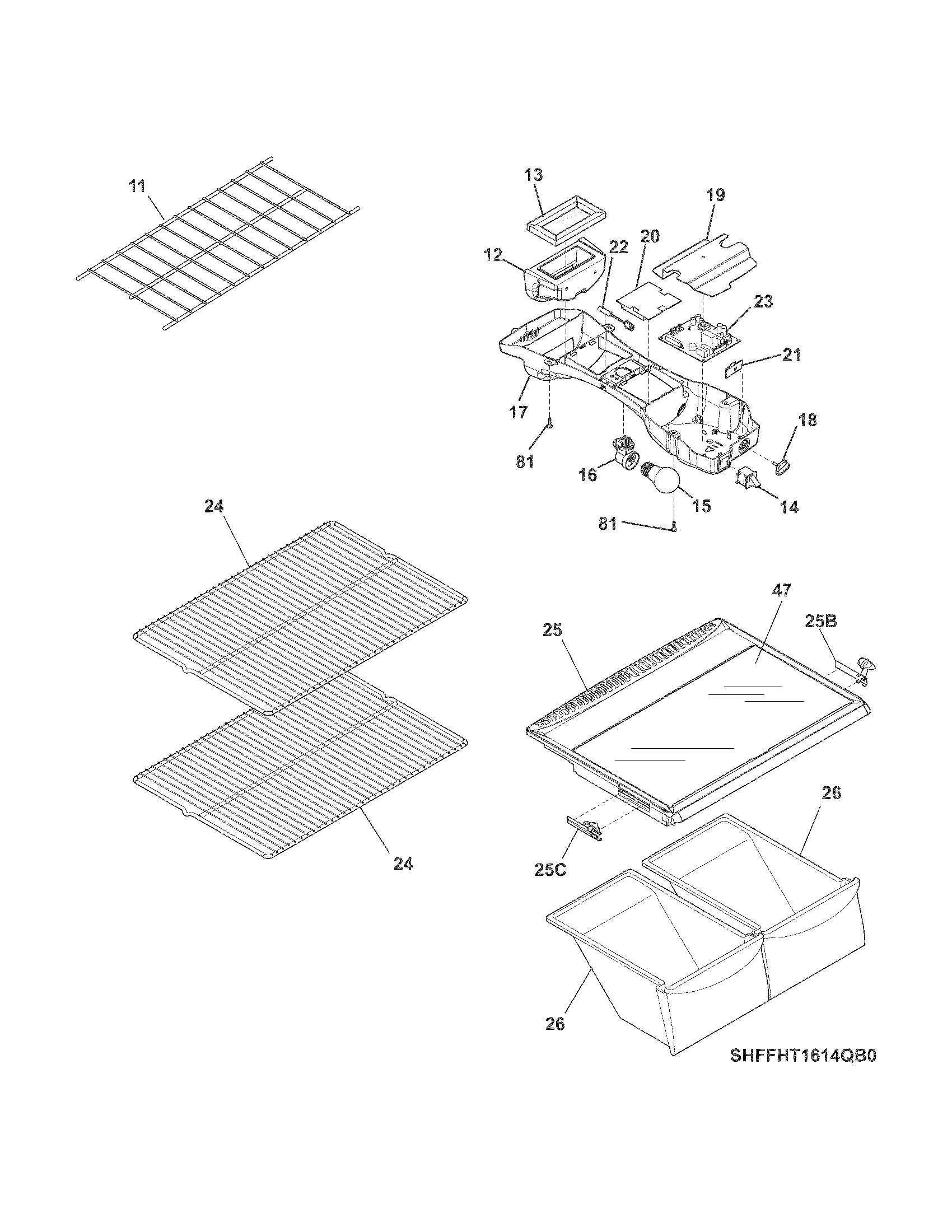Frigidaire FFTR1514QB1 shelves diagram