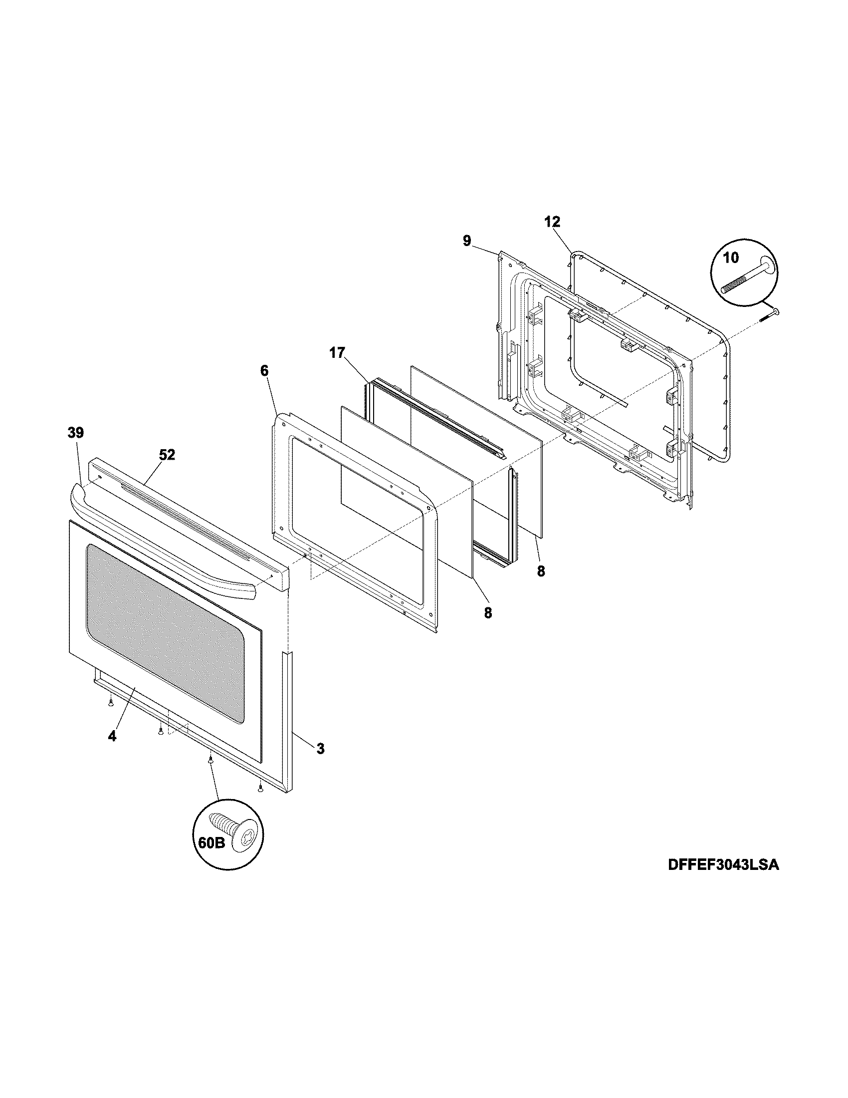Frigidaire FFEF3043LSM door diagram