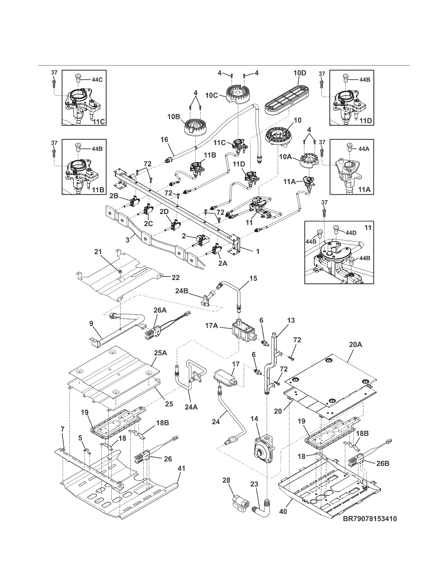 Kenmore Elite 79075443410 burner diagram