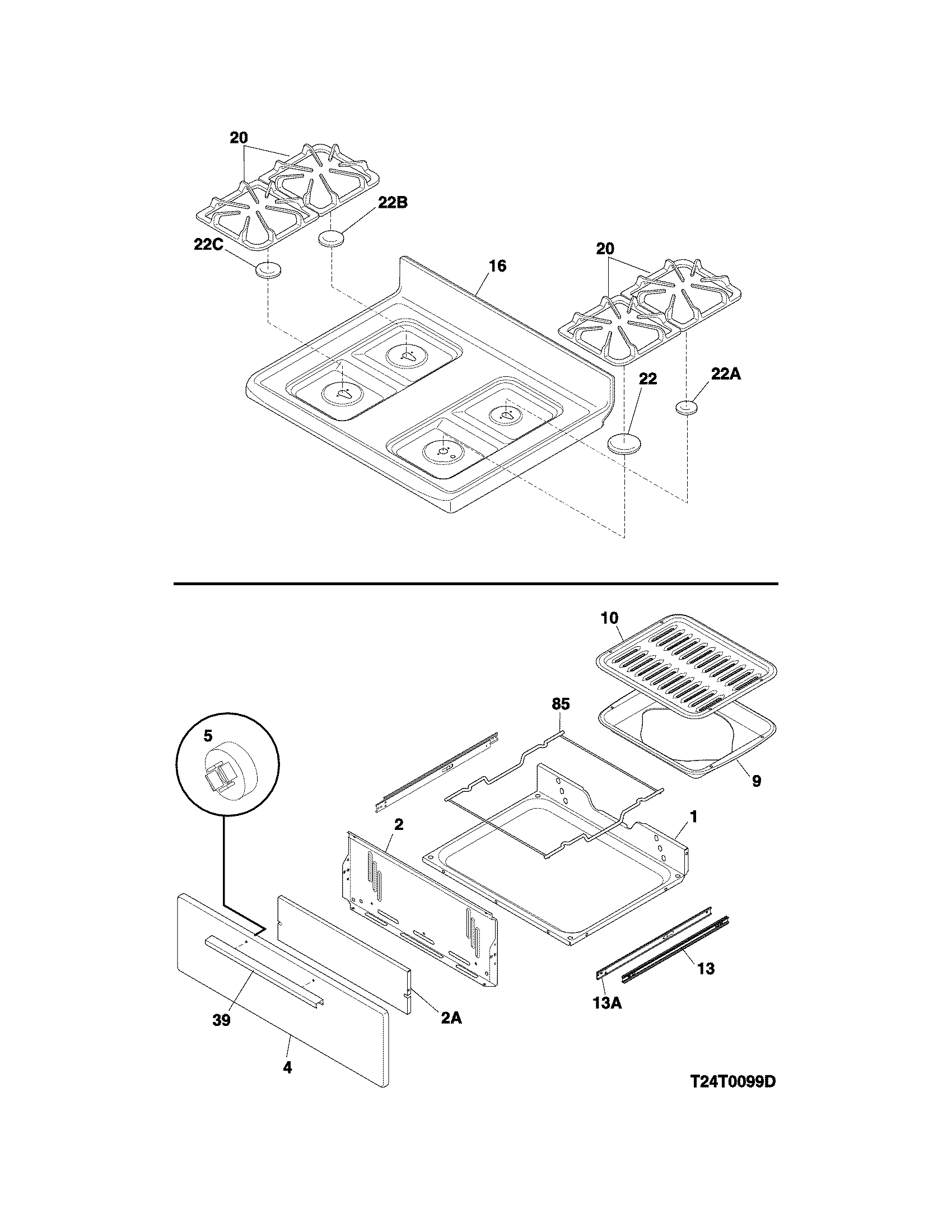 Crosley CRG3150PWB top/drawer diagram