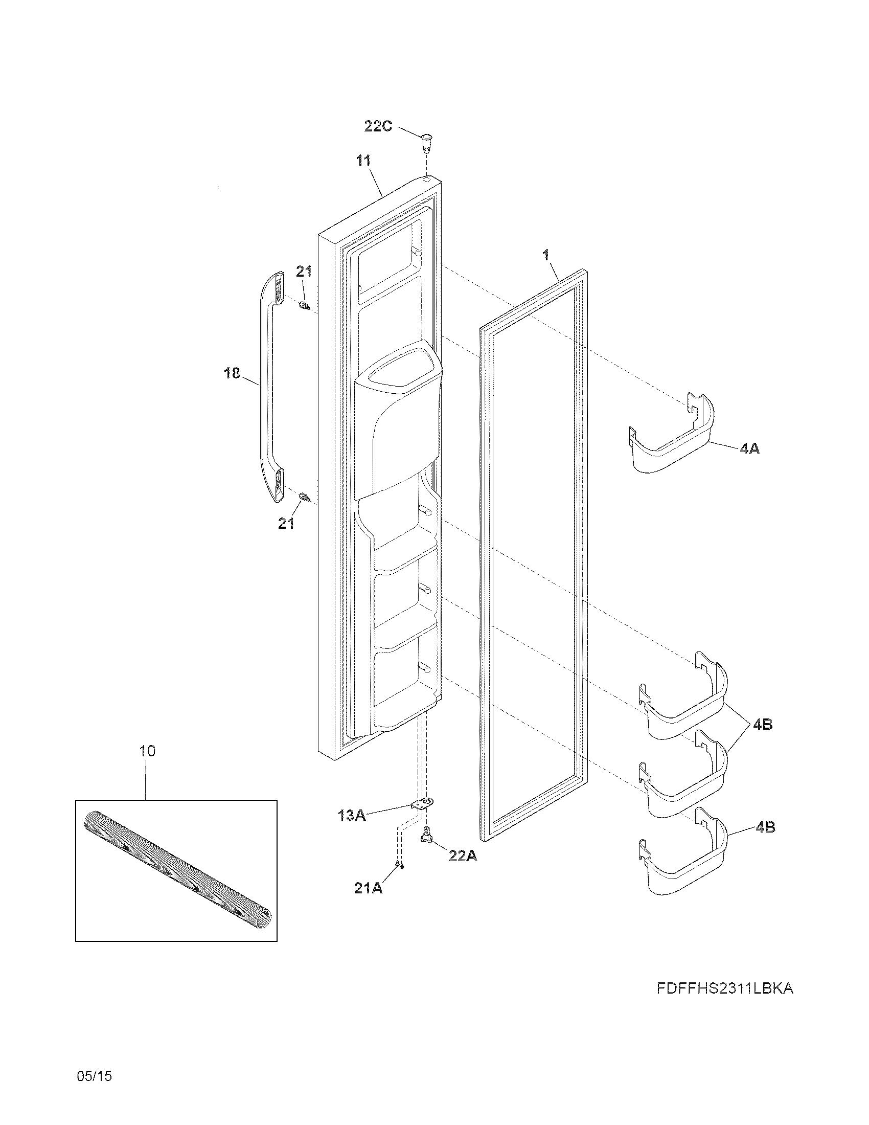 Frigidaire FFHS2311LBKA freezer door diagram