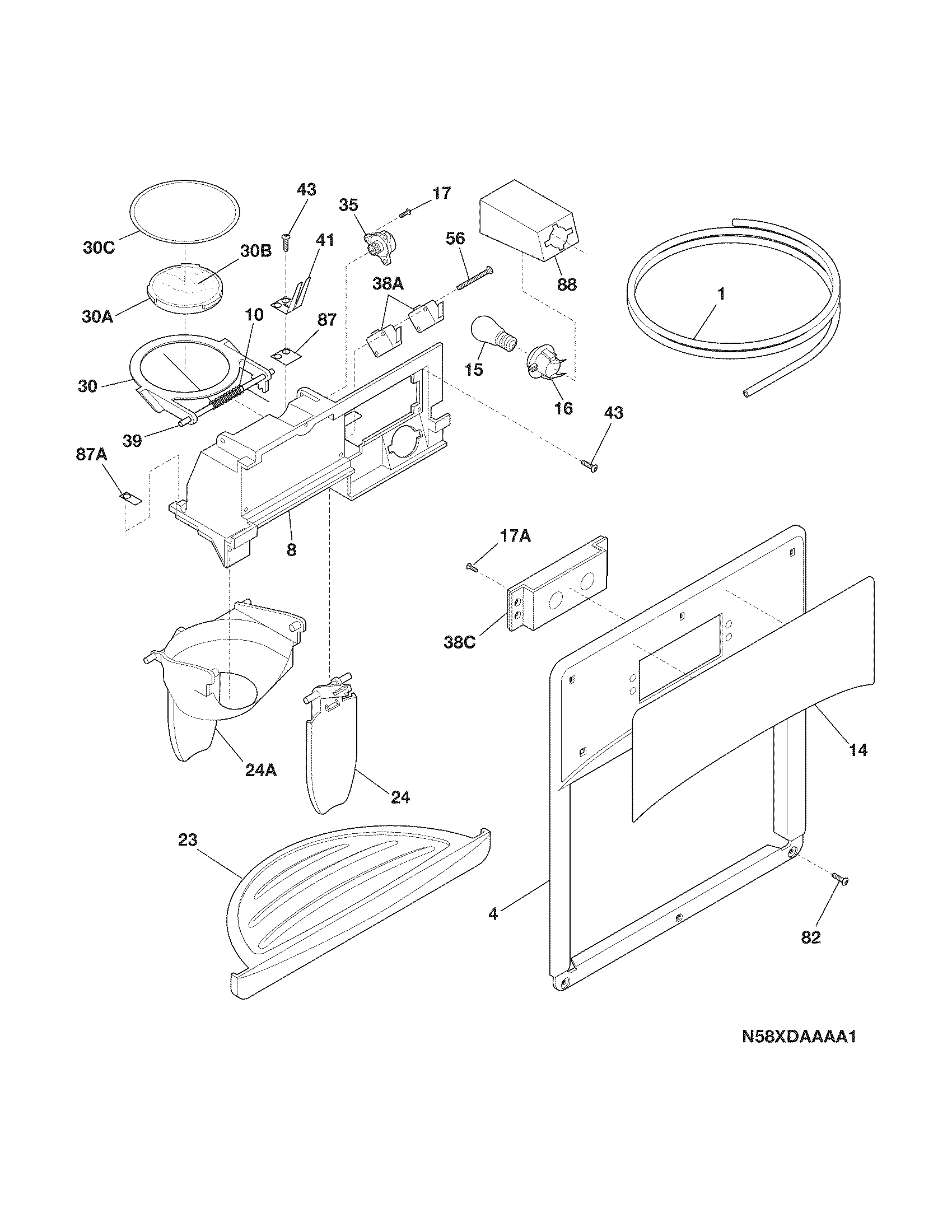 Frigidaire FFHS2311LBKA ice & water dispenser diagram