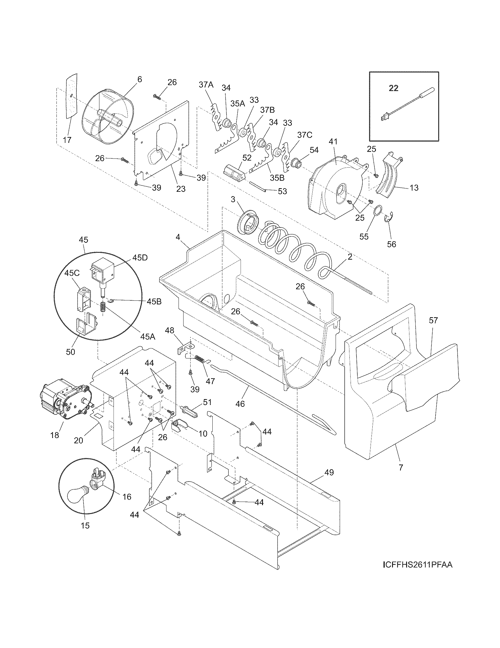 Frigidaire FFHS2311LBKA ice container diagram