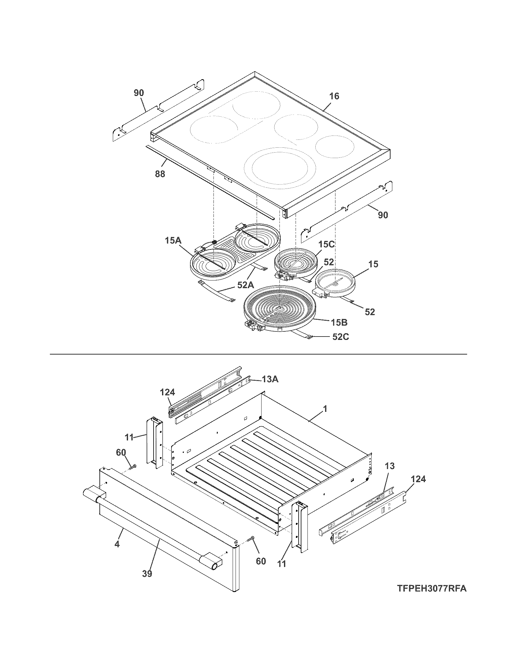 Frigidaire CPEH3077RFA top/drawer diagram