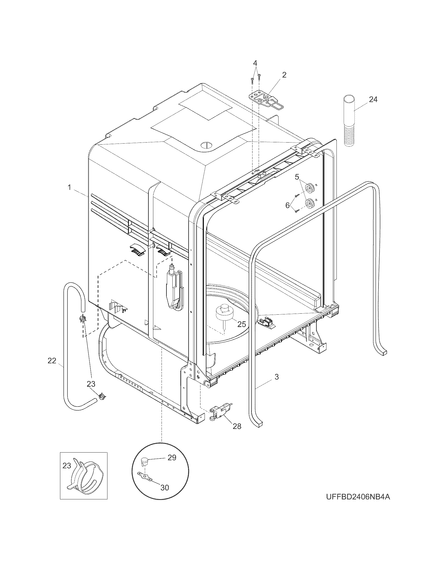 Crosley CDB350NW6B tub diagram