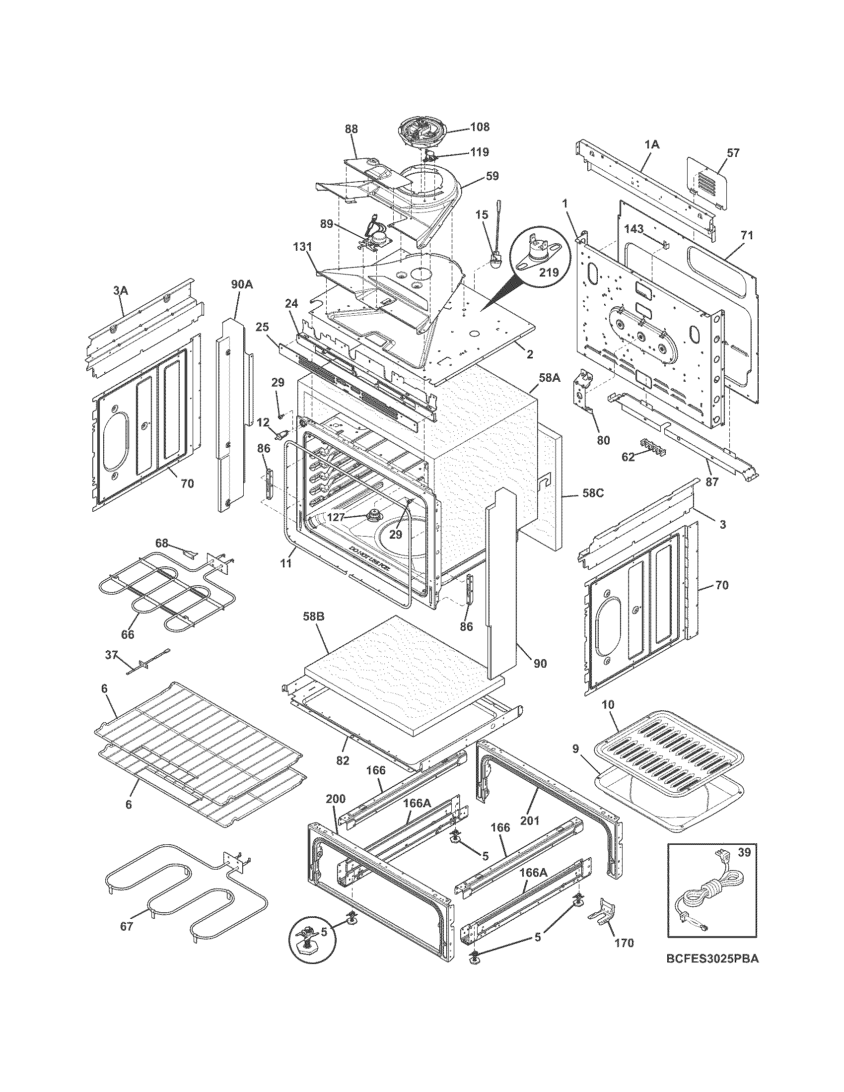 Frigidaire CFES3025PWA body diagram