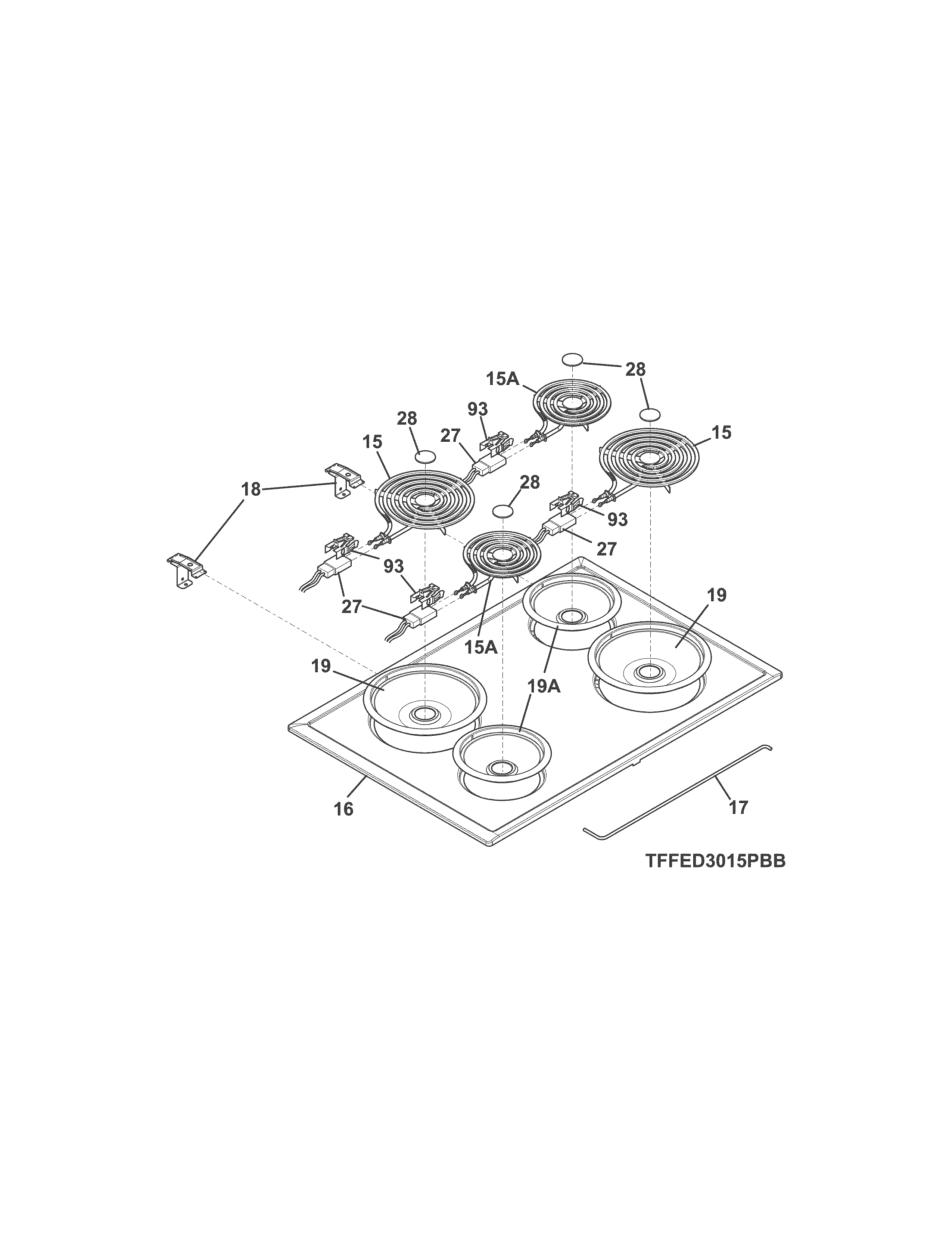 Frigidaire FFED3015PBB main top diagram
